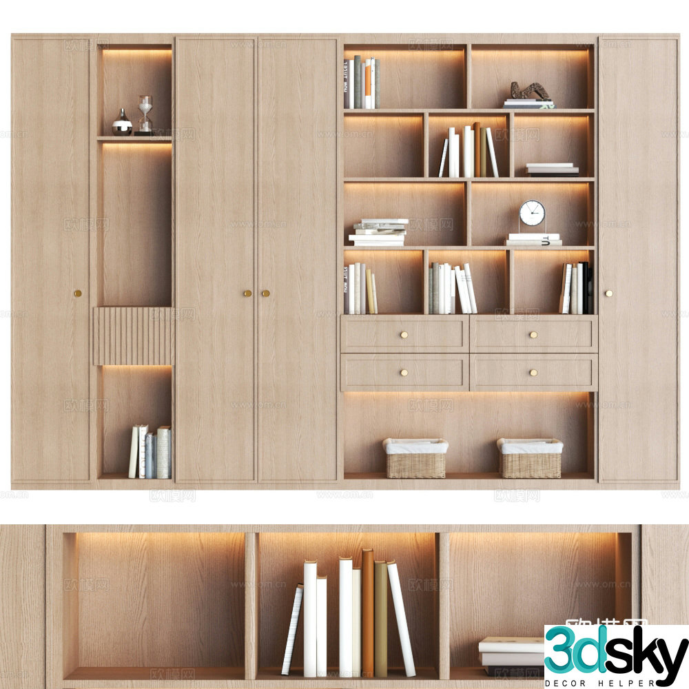 Modern bookcase Decorative cabinet Study room bookcase Wall bookcase Middle style bookcase 3D model
