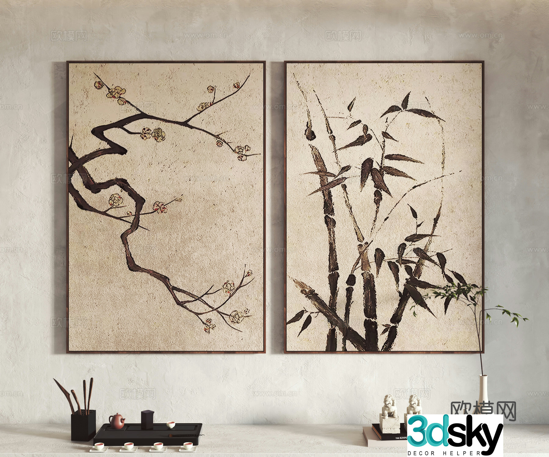 New Chinese style hanging paintings decorative paintings ornaments 3D model