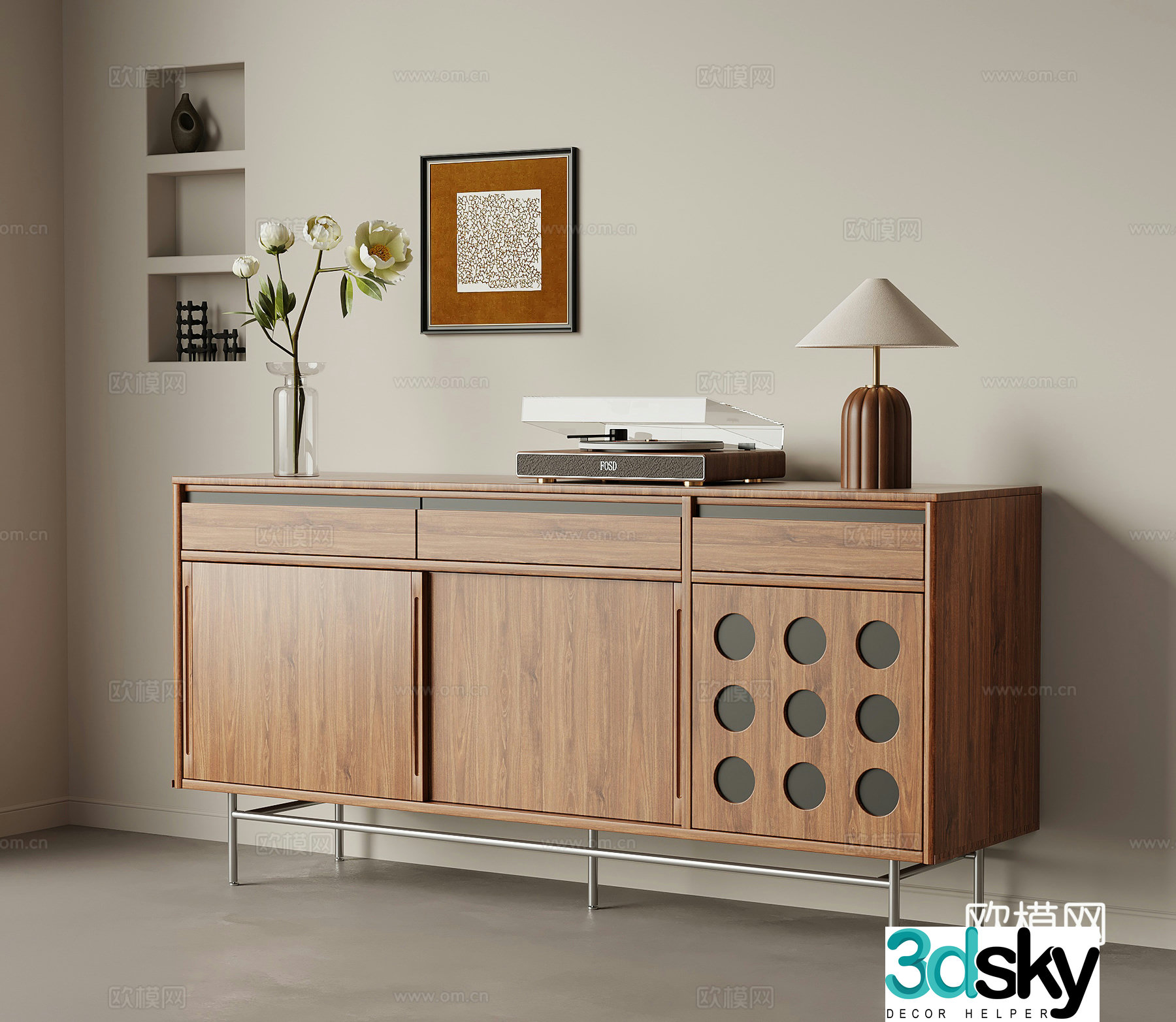 French retro entrance cabinet end view cabinet side cabinet 3D model