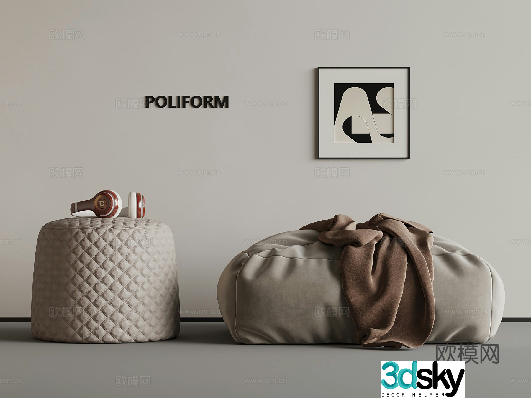 Modern sofa stool shoe changing stool hanging painting 3d model