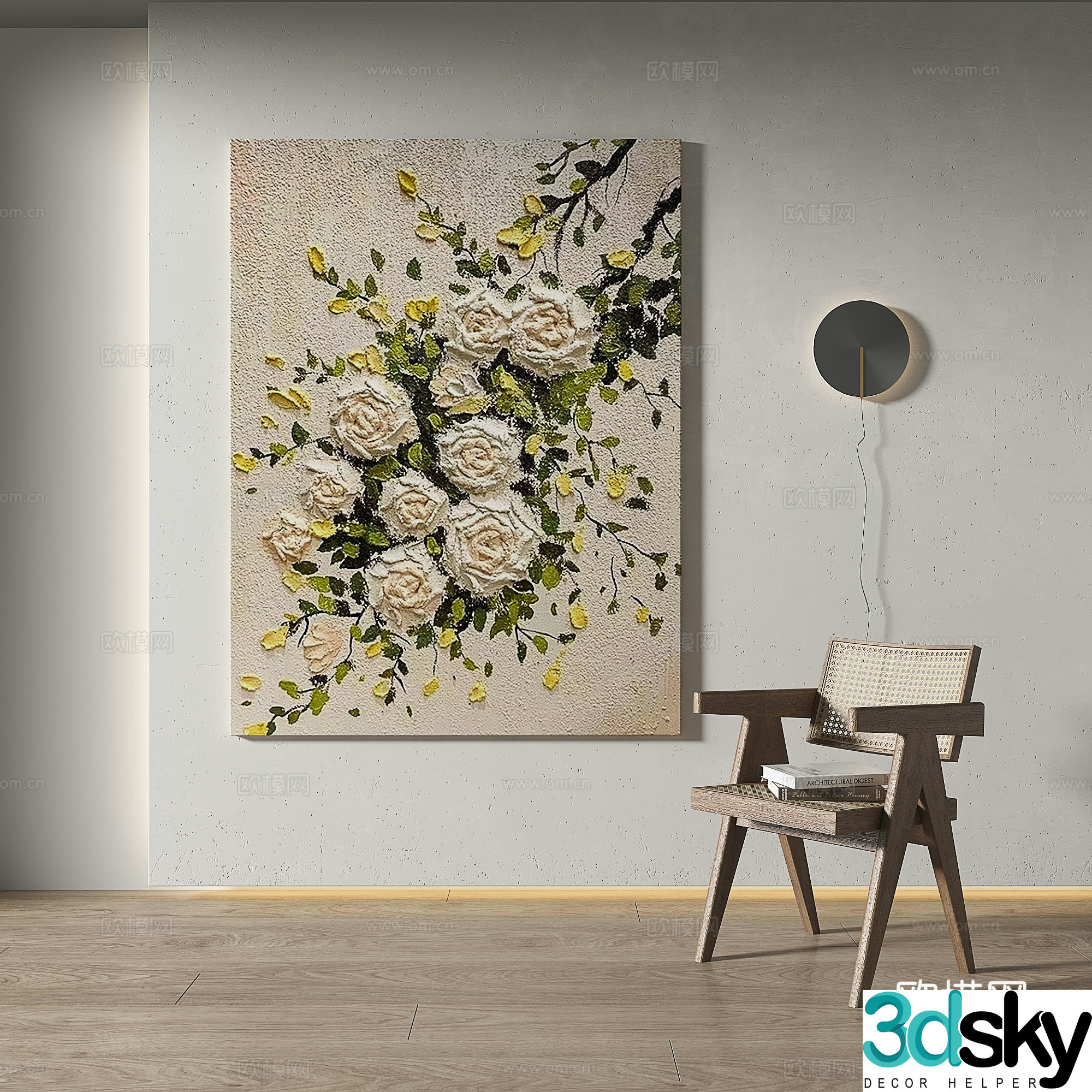 Modern medieval retro light luxury wasabi three-dimensional texture simple abstract decorative painting 3d model