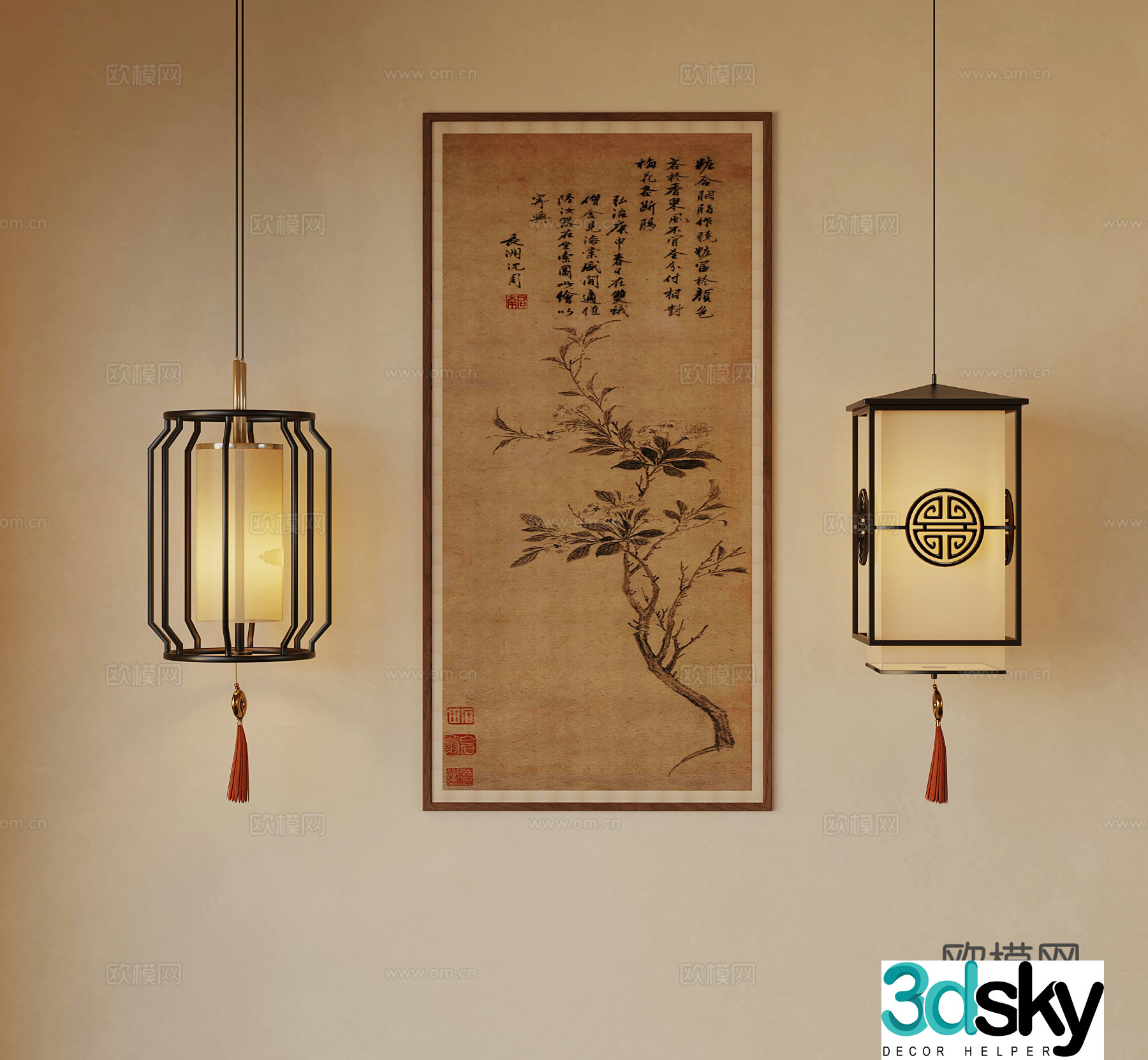 New Chinese chandeliers hanging painting 3D model