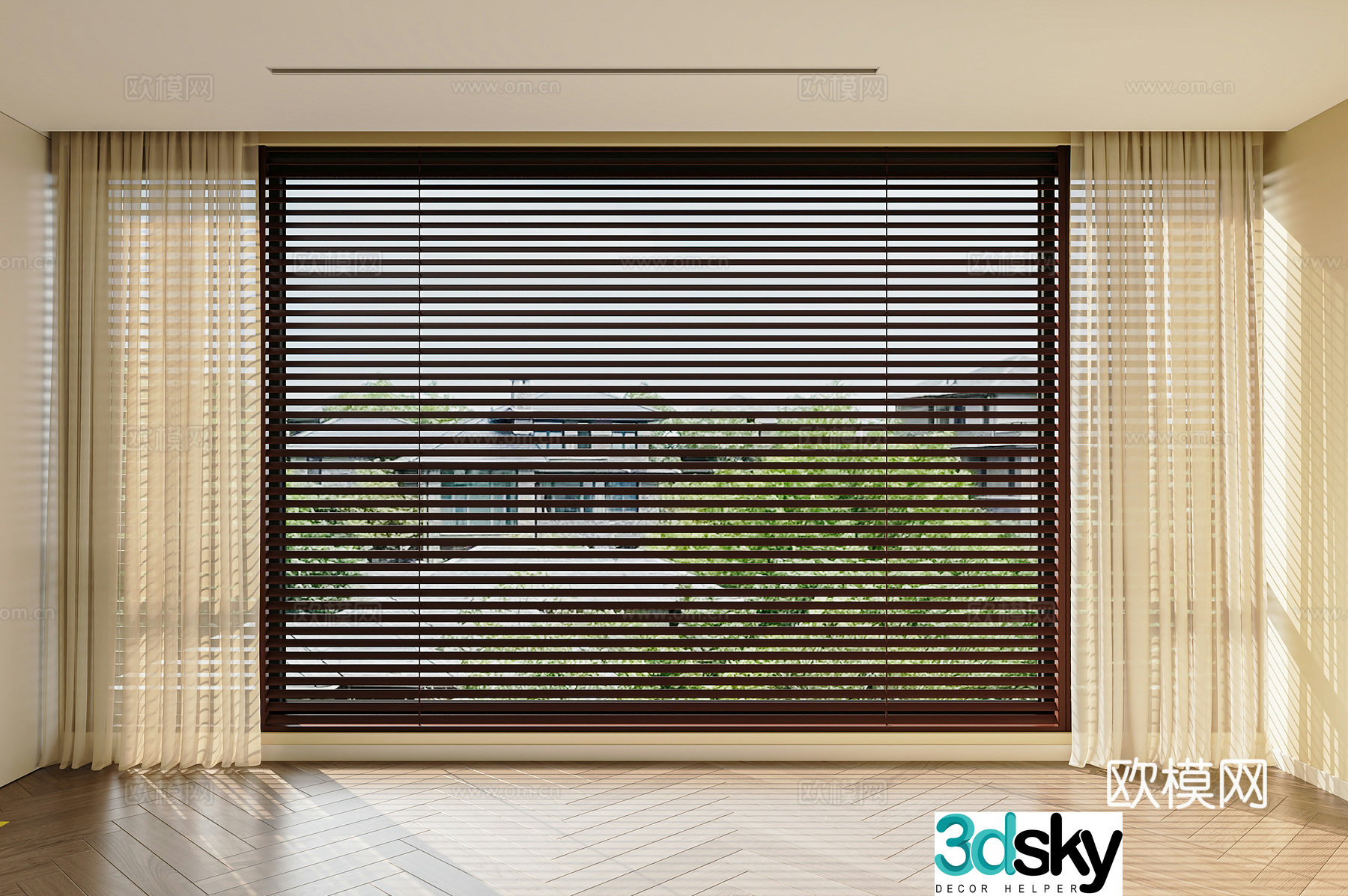 Middle-aged curtains bamboo curtains venetian blinds blinds gauze curtains pull curtains fabric curtains 3D model