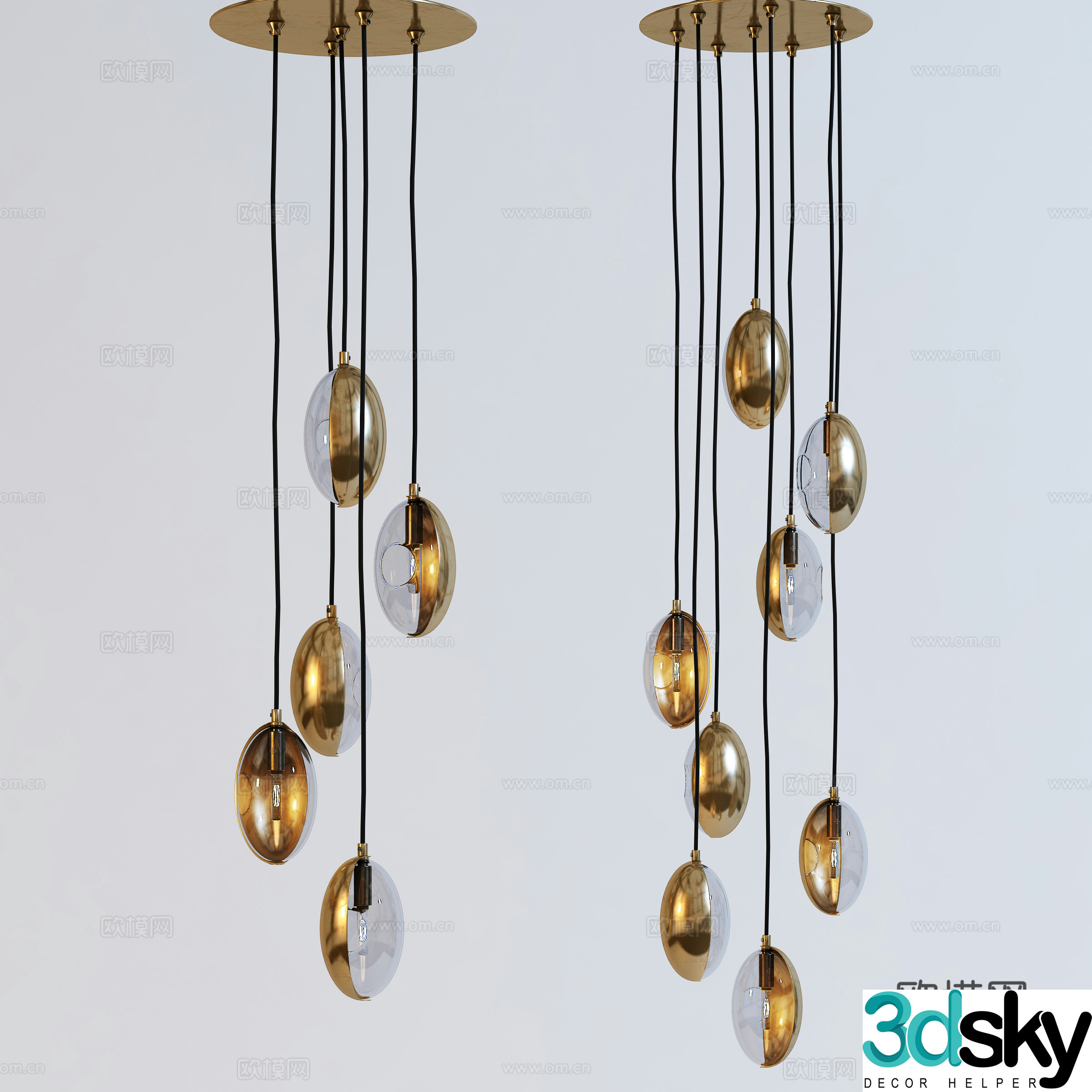 Simple European chandeliers colored glass chandeliers creative small chandeliers combination 3D model