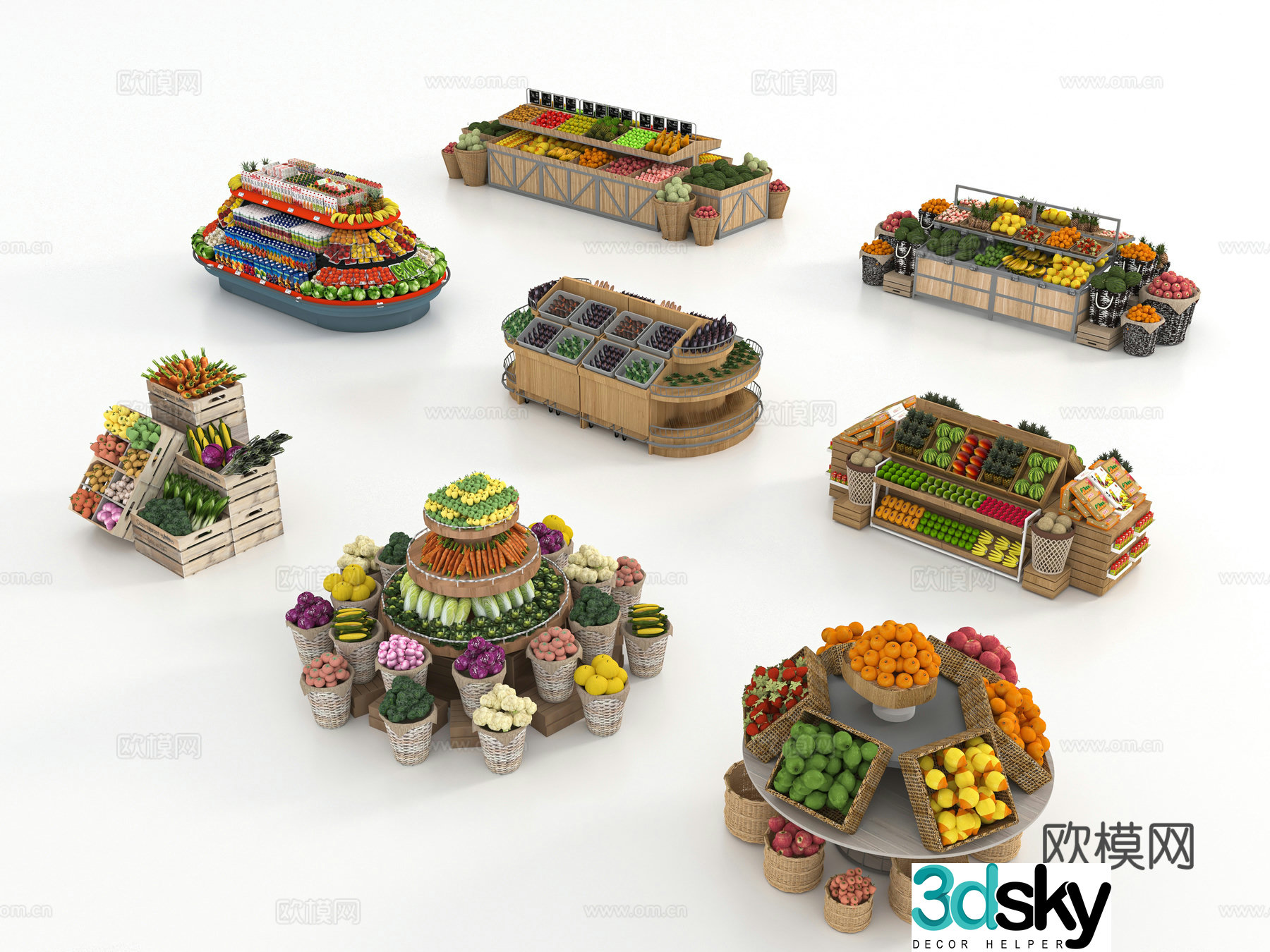 Modern supermarket fruit shelves 3d model