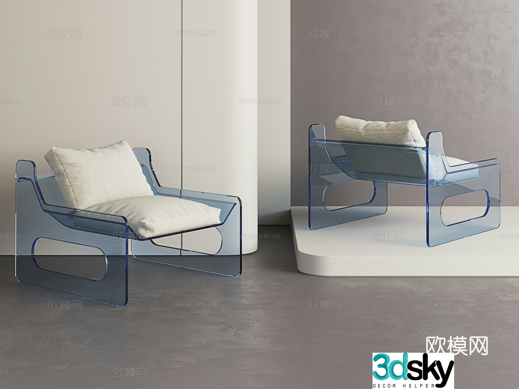 Modern acrylic lounge chair Simple transparent lounge chair 3d model