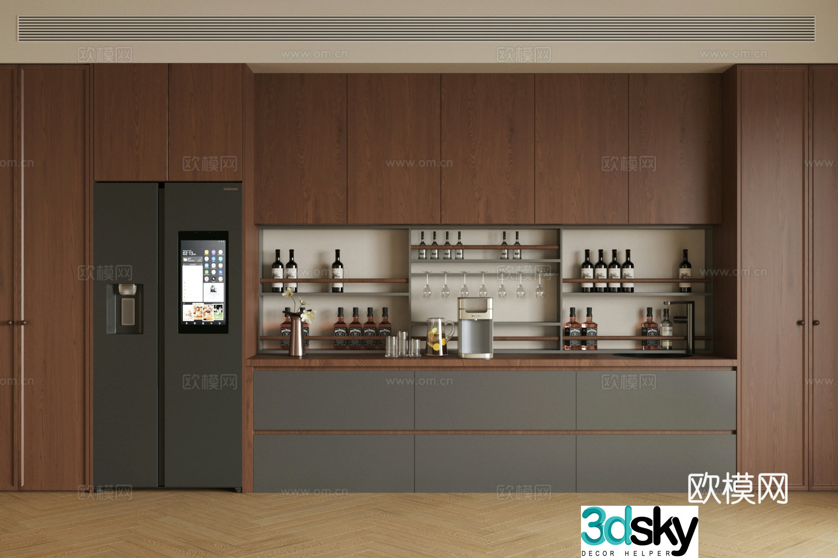 Medium retro sideboard Medium style sideboard Wine sideboard Refrigerator sideboard Tea cabinet 3D model