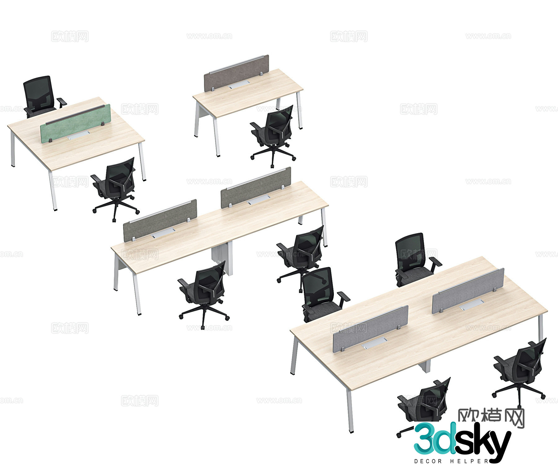 Modern office desk chairs Office desks Desk screen Office chairs Workstation Employees spaces Slots 3D model
