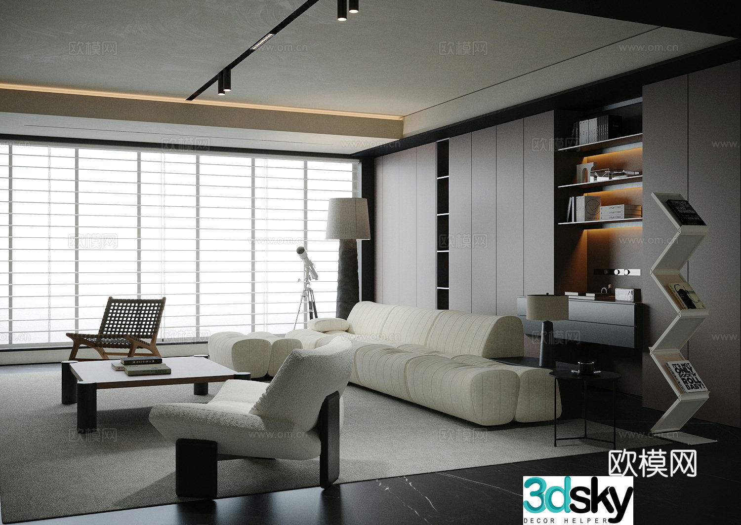 Modern minimalist home living room light luxury Italian living room black and white living room living room without lights sofa 3d model
