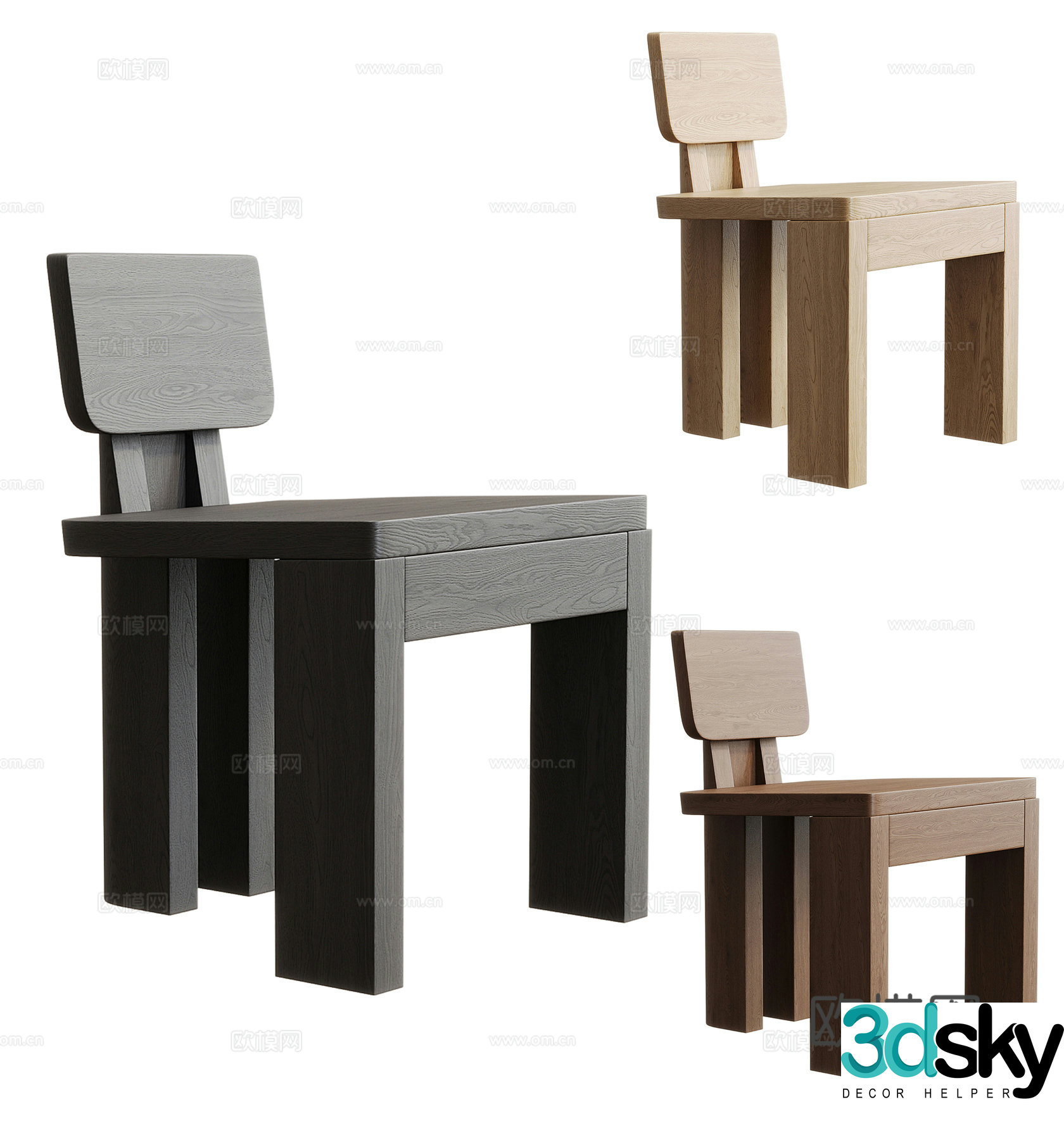 Medium style single chair dining chair leisure chair 3d model