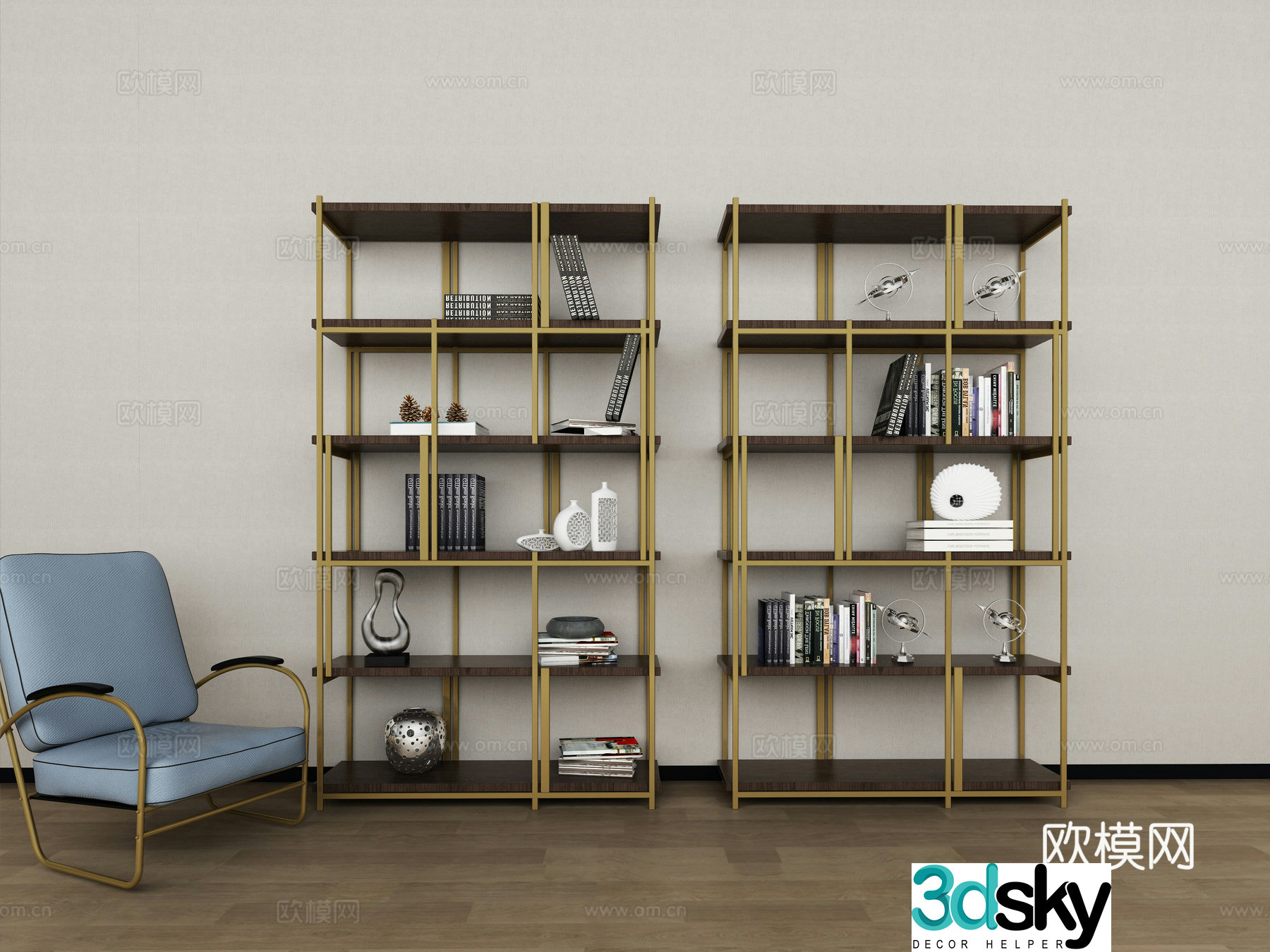 Modern style metal bookshelf 3d model