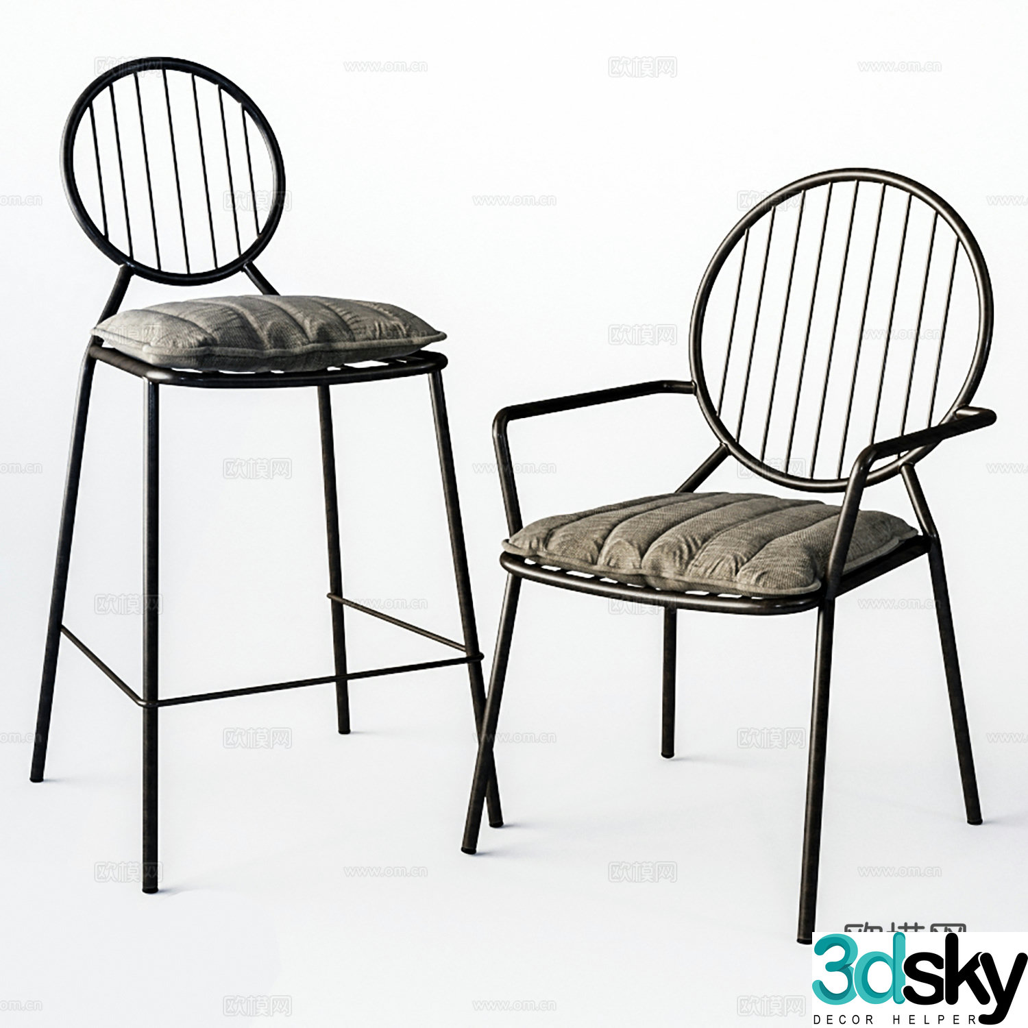Industrial style bar chair Wrought art bar chair Cafe restaurant bar chair 3D model