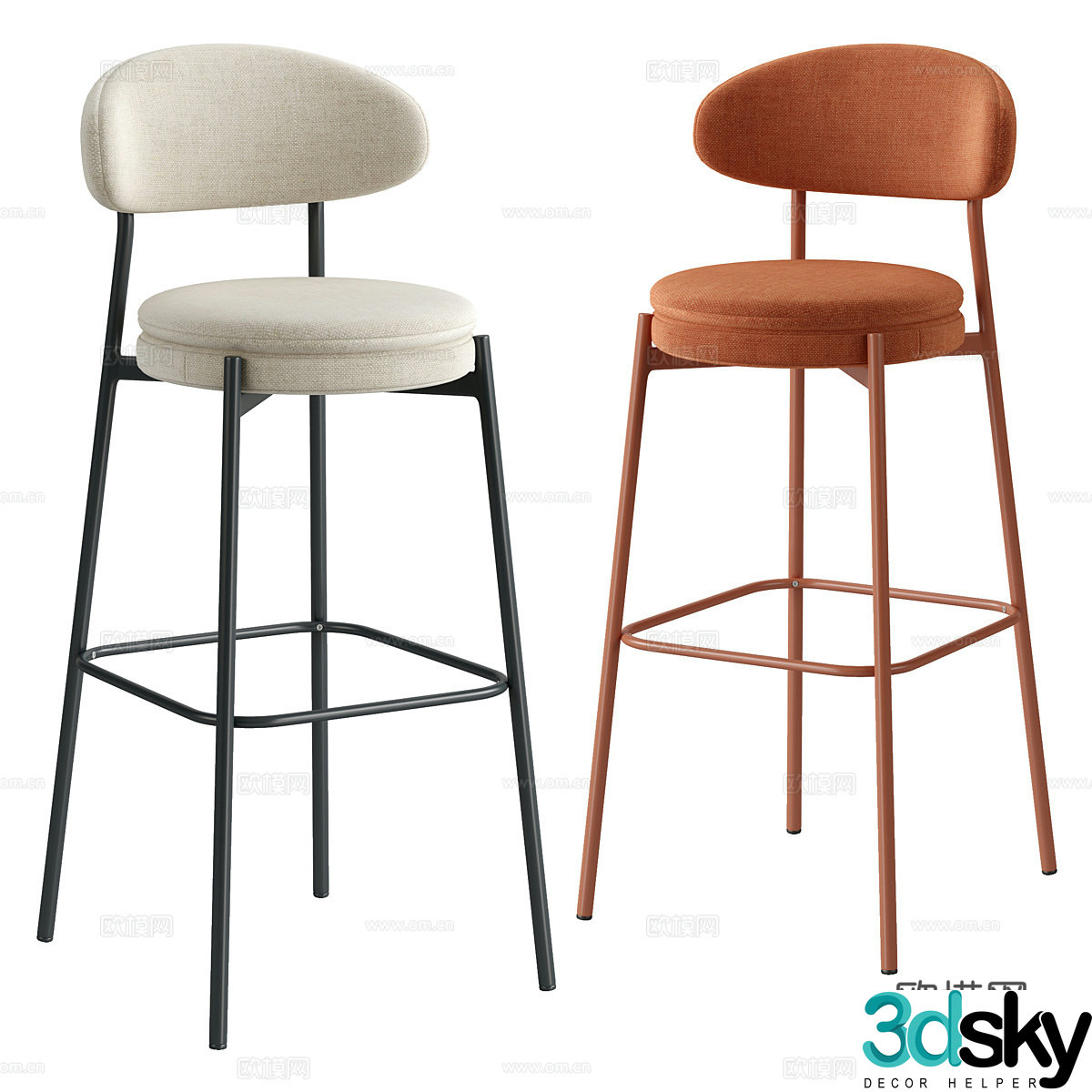 Modern minimalist stainless steel bar chair 3d model