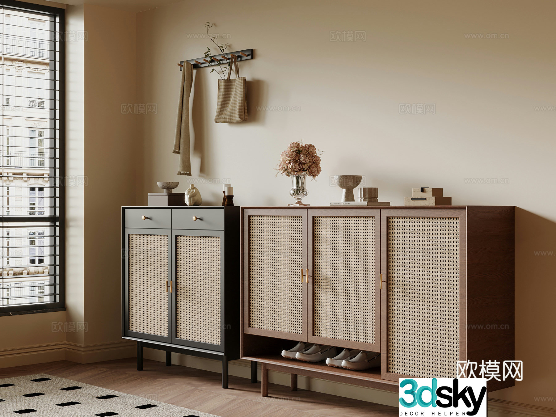 French medieval style shoe cabinet 3D model