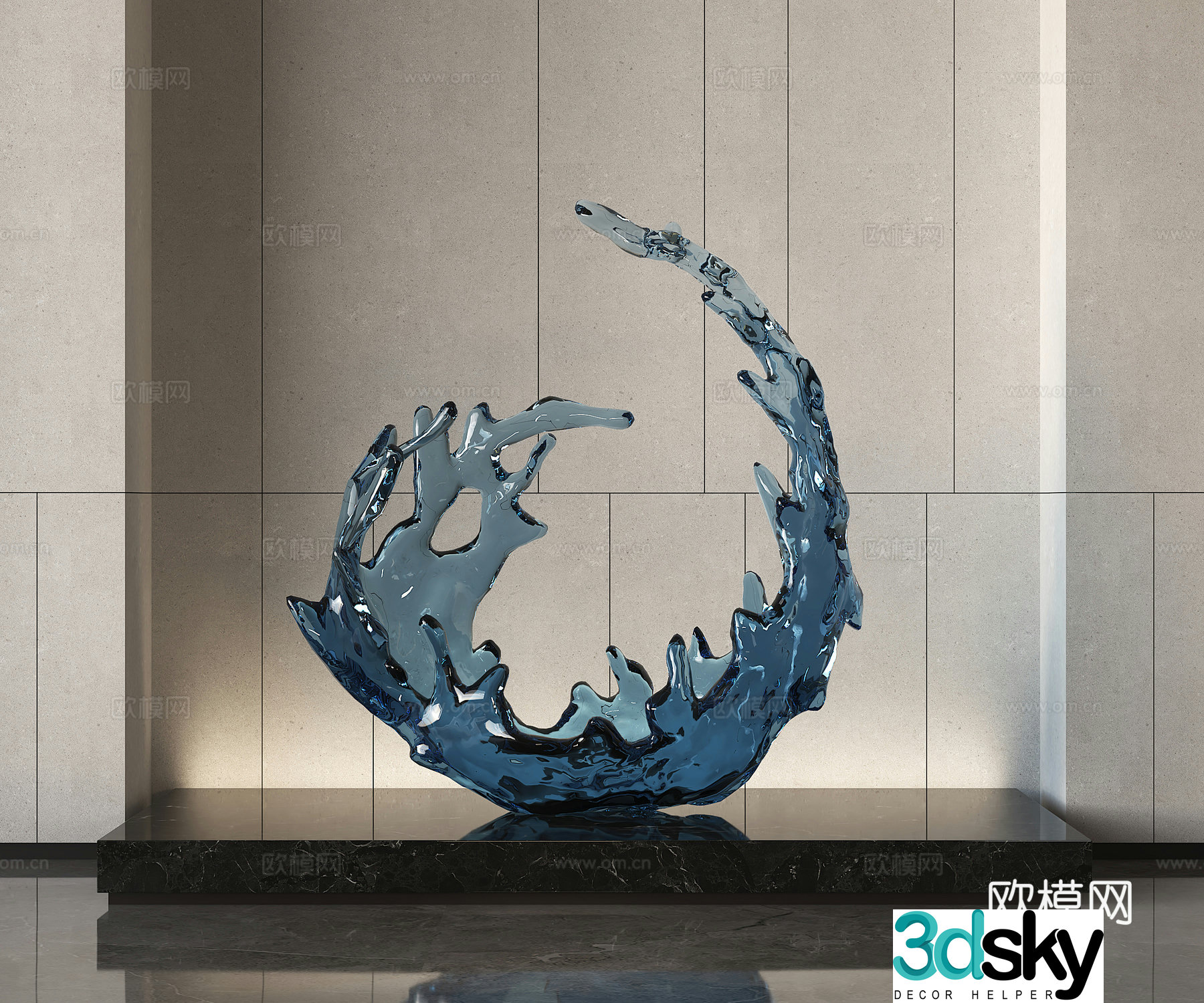 Modern crystal sculpture installation 3d model