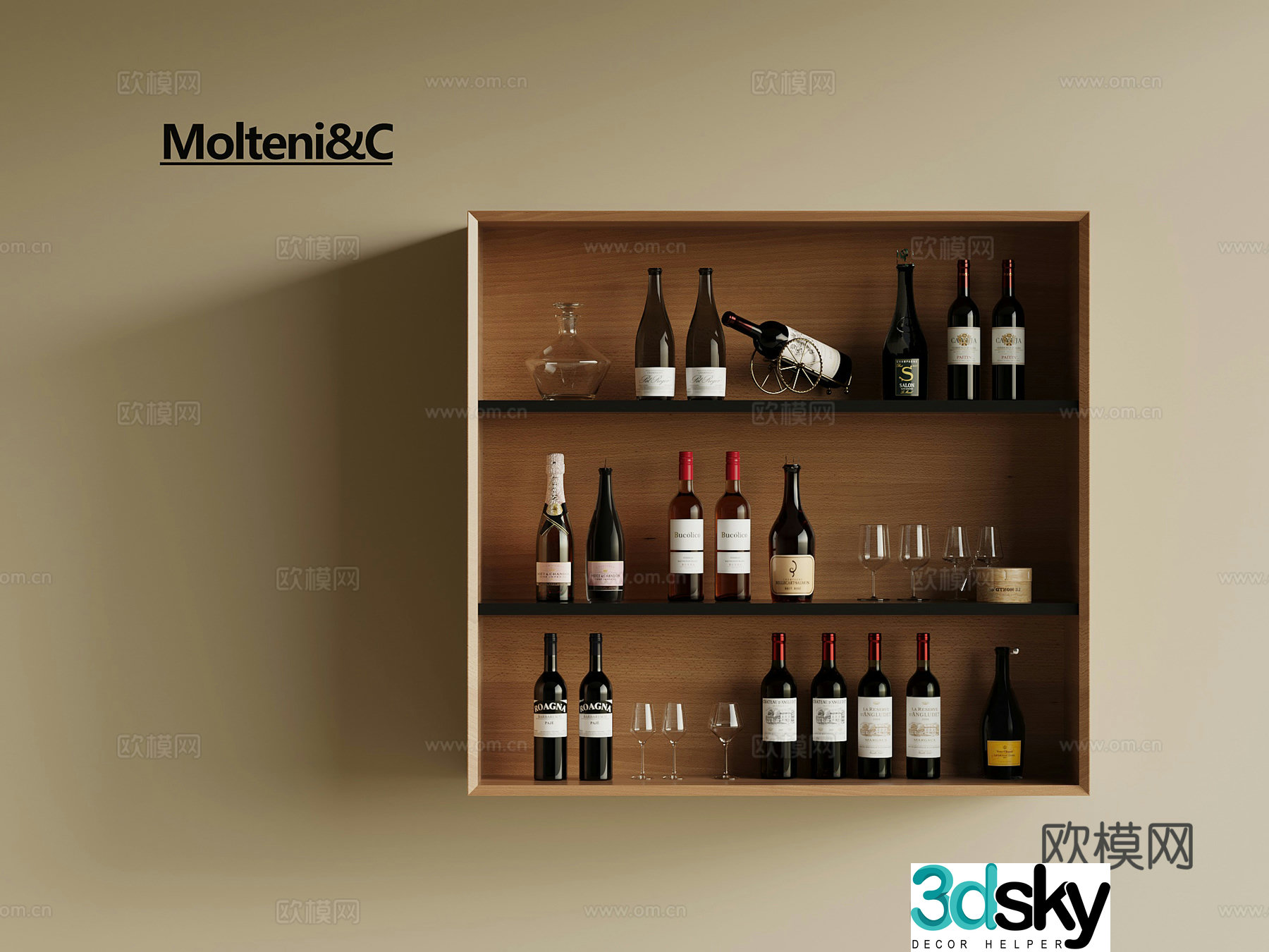 Modern wine rack wooden wine rack red wine glass red wine 3d model