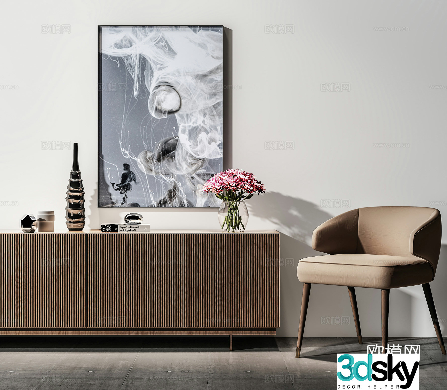 Middle-aged style decoration cabinet porch cabinet side cabinet casual single chair jewelry ornament 3D model