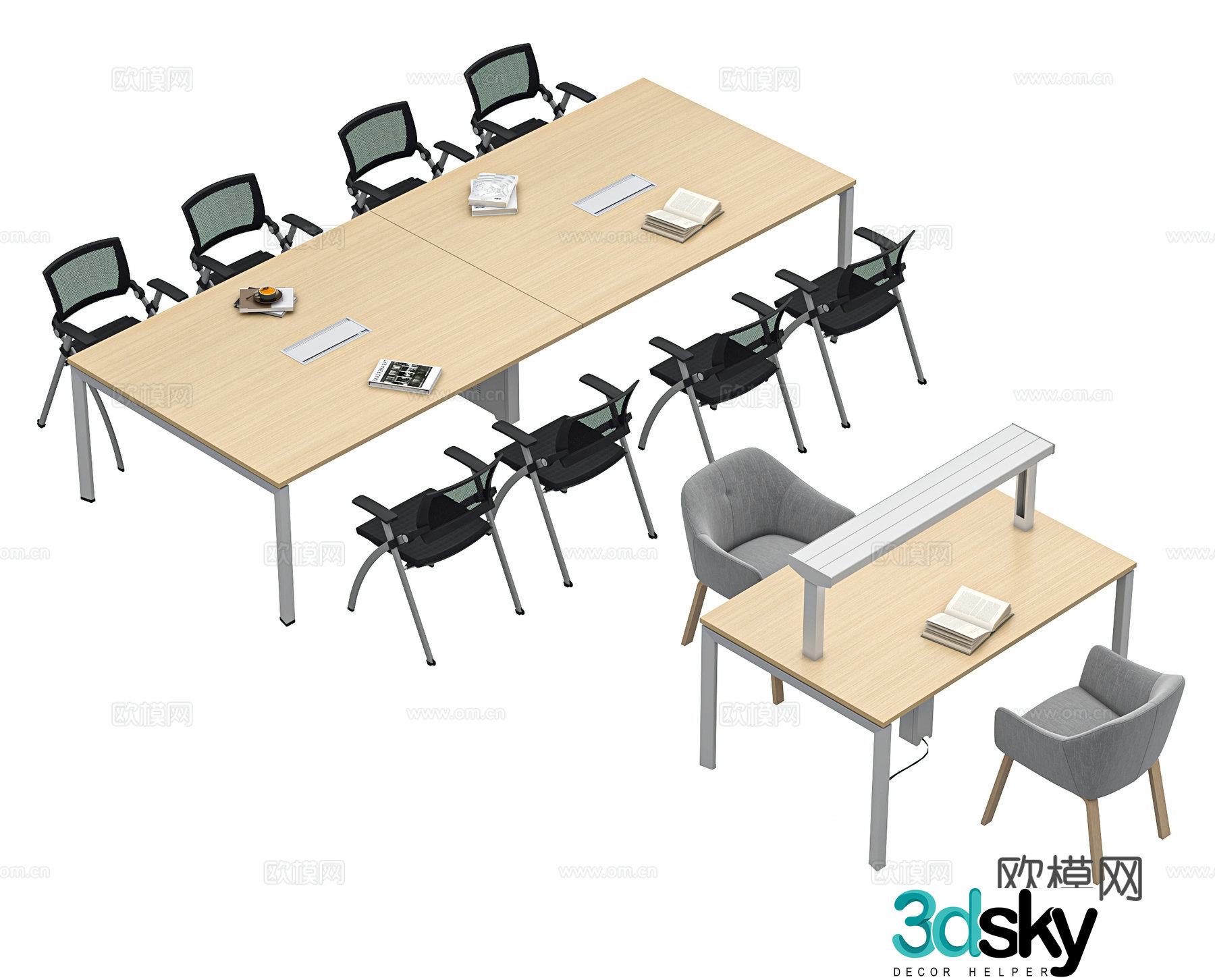 Modern office desk chair office desk reading table conference table negotiation table desk desk lamp reading 3D model