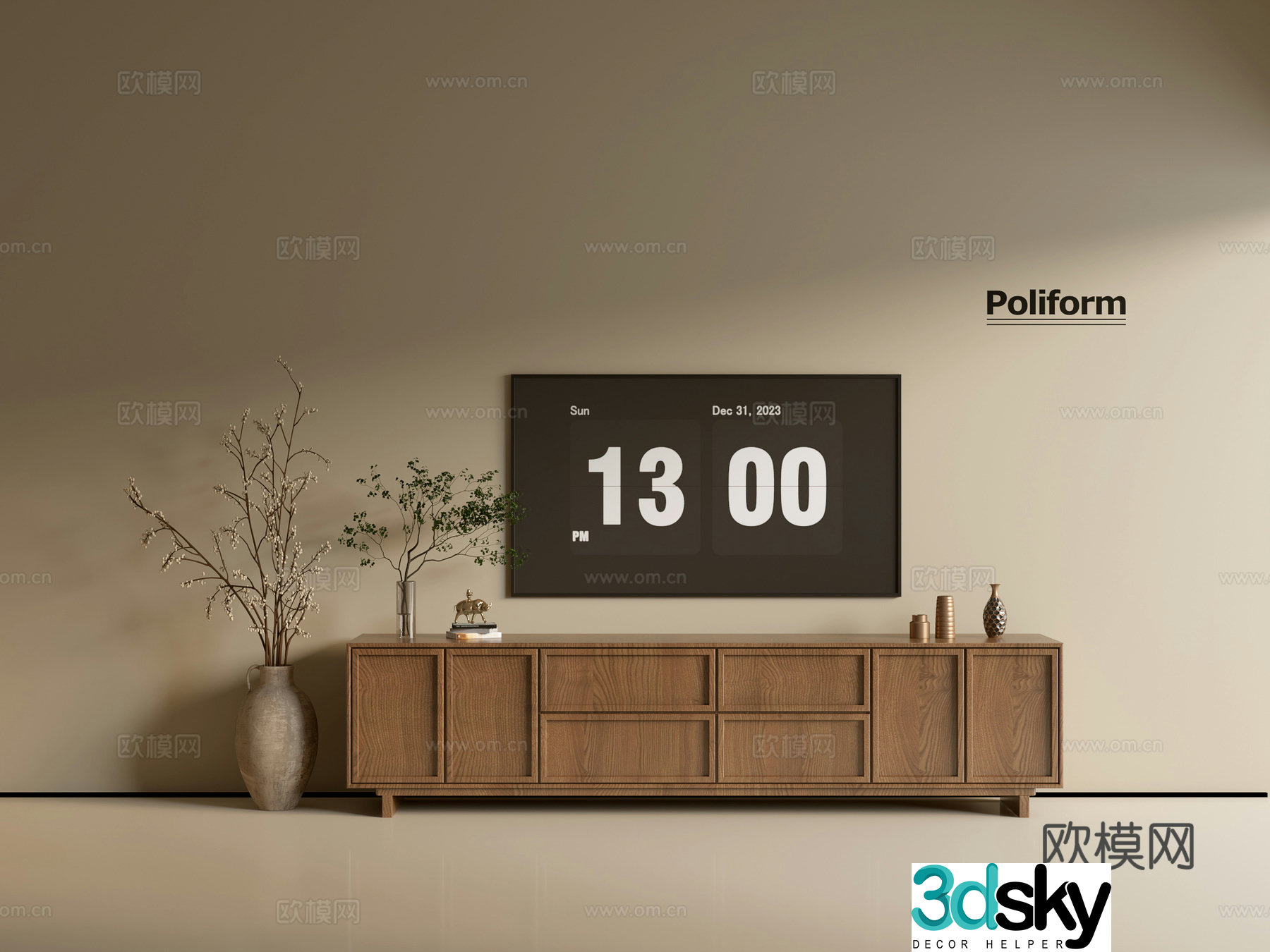 Modern wood grain TV cabinet simple side cabinet chest of drawers low cabinet whole cabinet side cabinet balcony 3D model