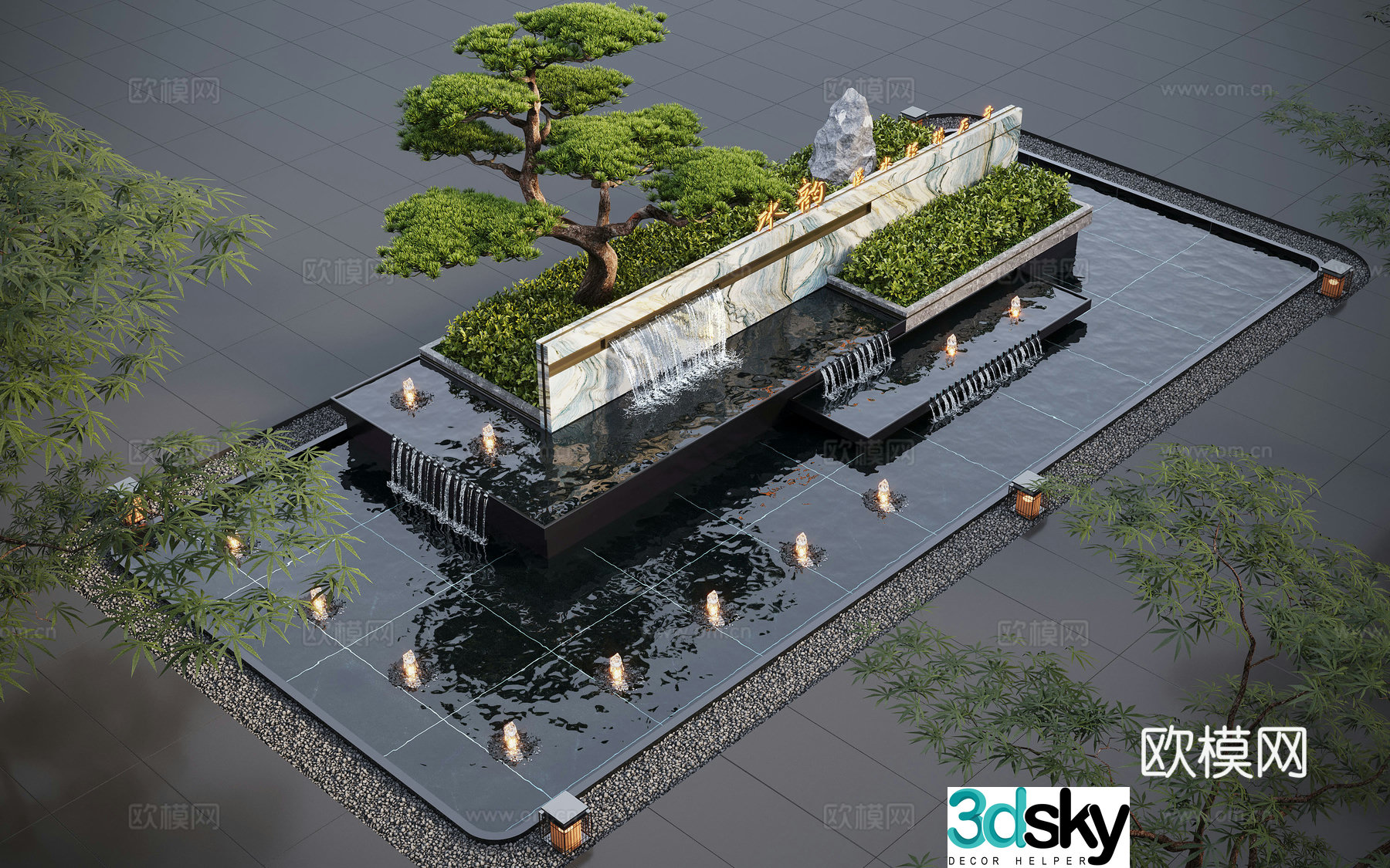 Modern water landscape garden waterscape water bowl stacked water water drop 3d model
