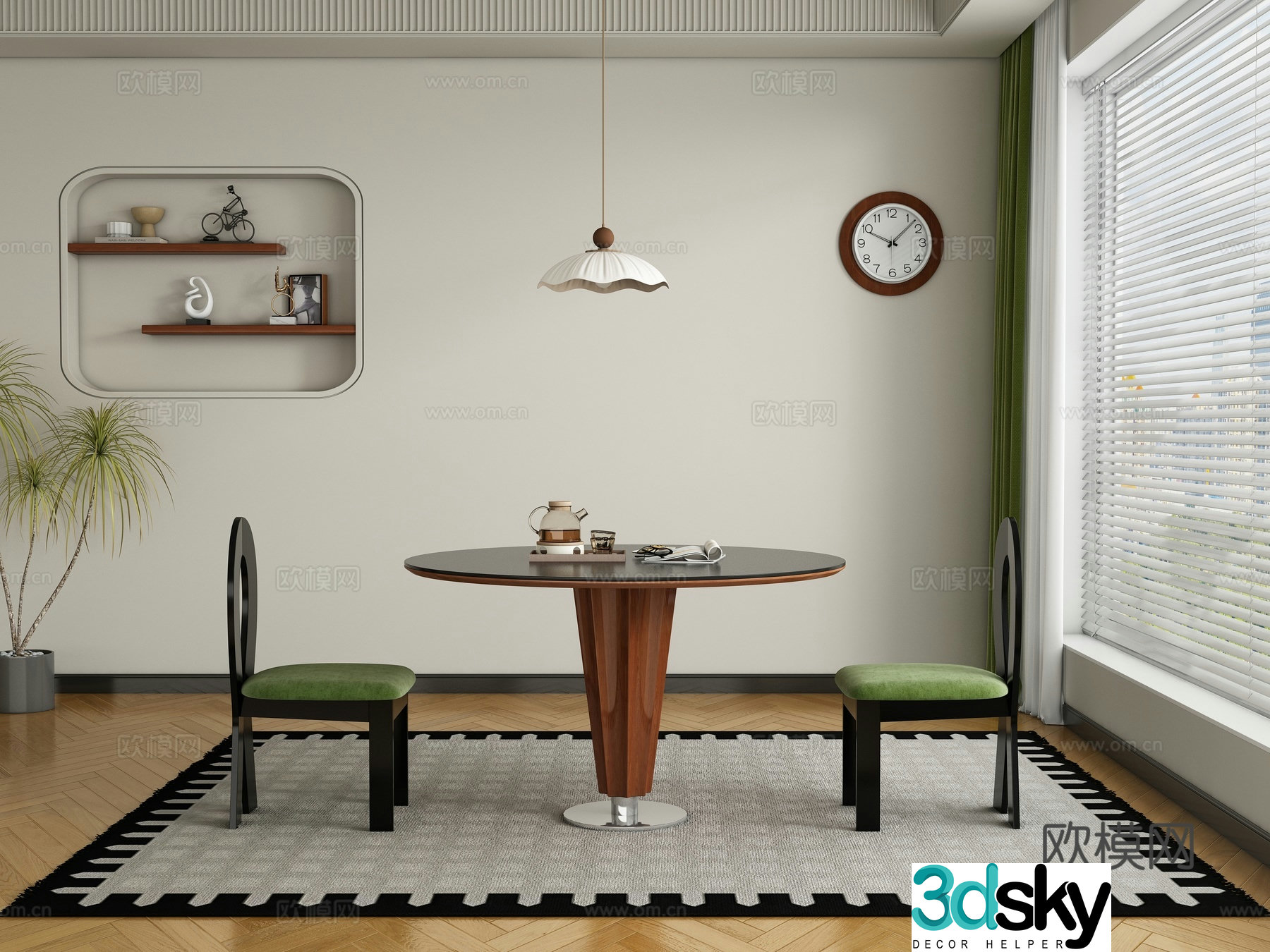 Modern medieval restaurant dining table and chair 3D model