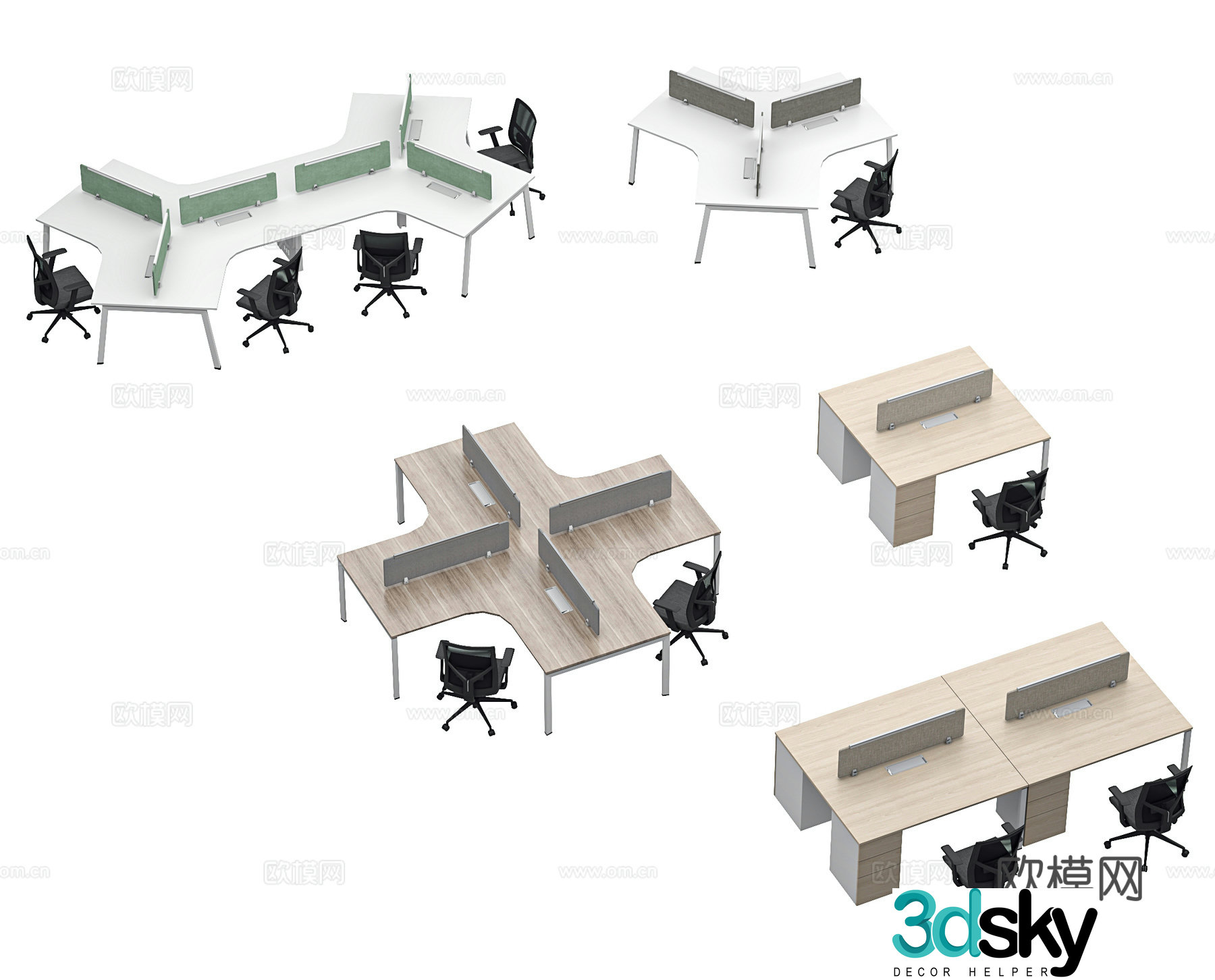 Modern office desk work station staff desk staff position card table strip table desk screen screen worker 3d model