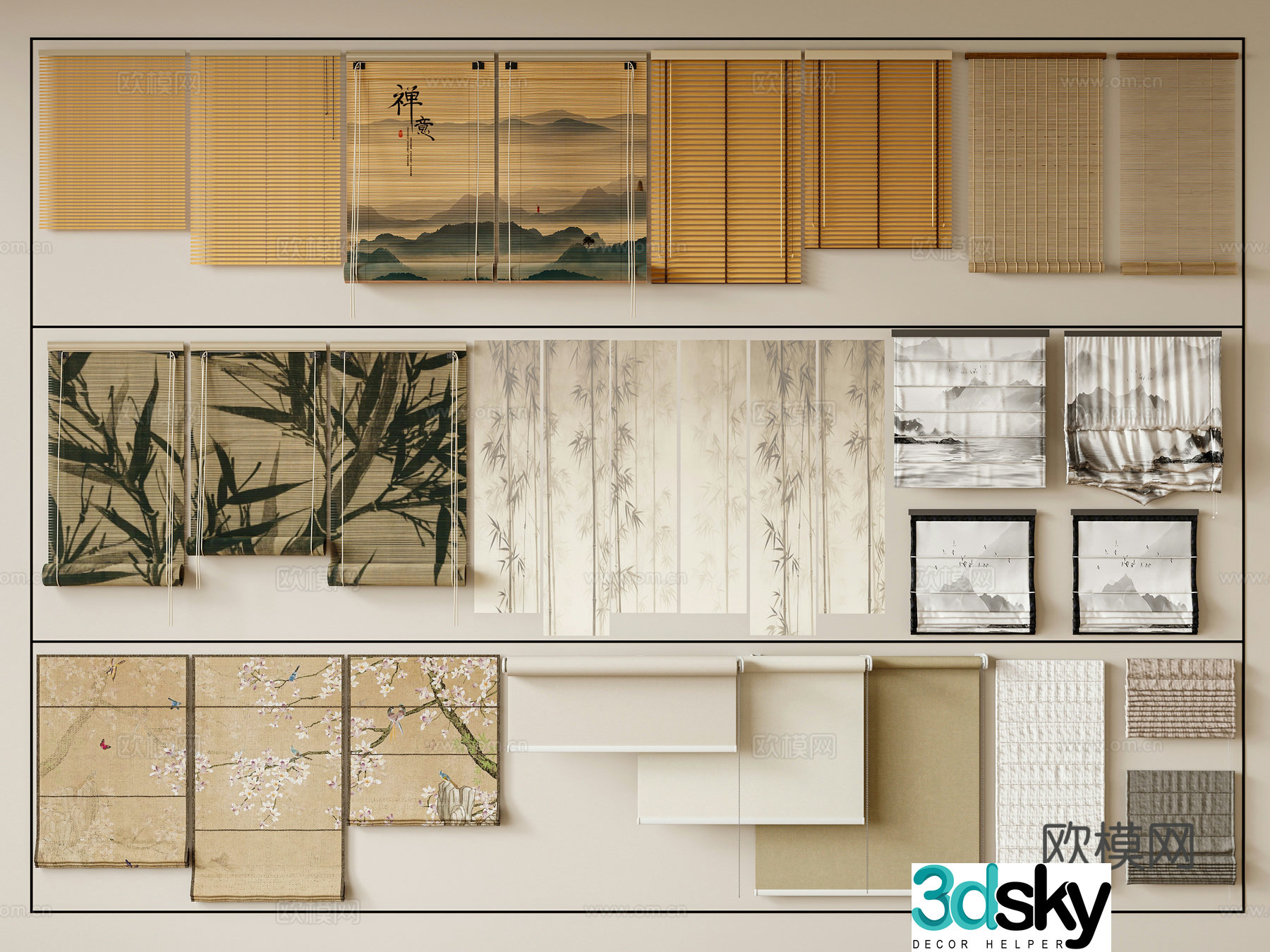 New Chinese Curtain Song’s Roller Blind Bamboo Curtain 3D Model