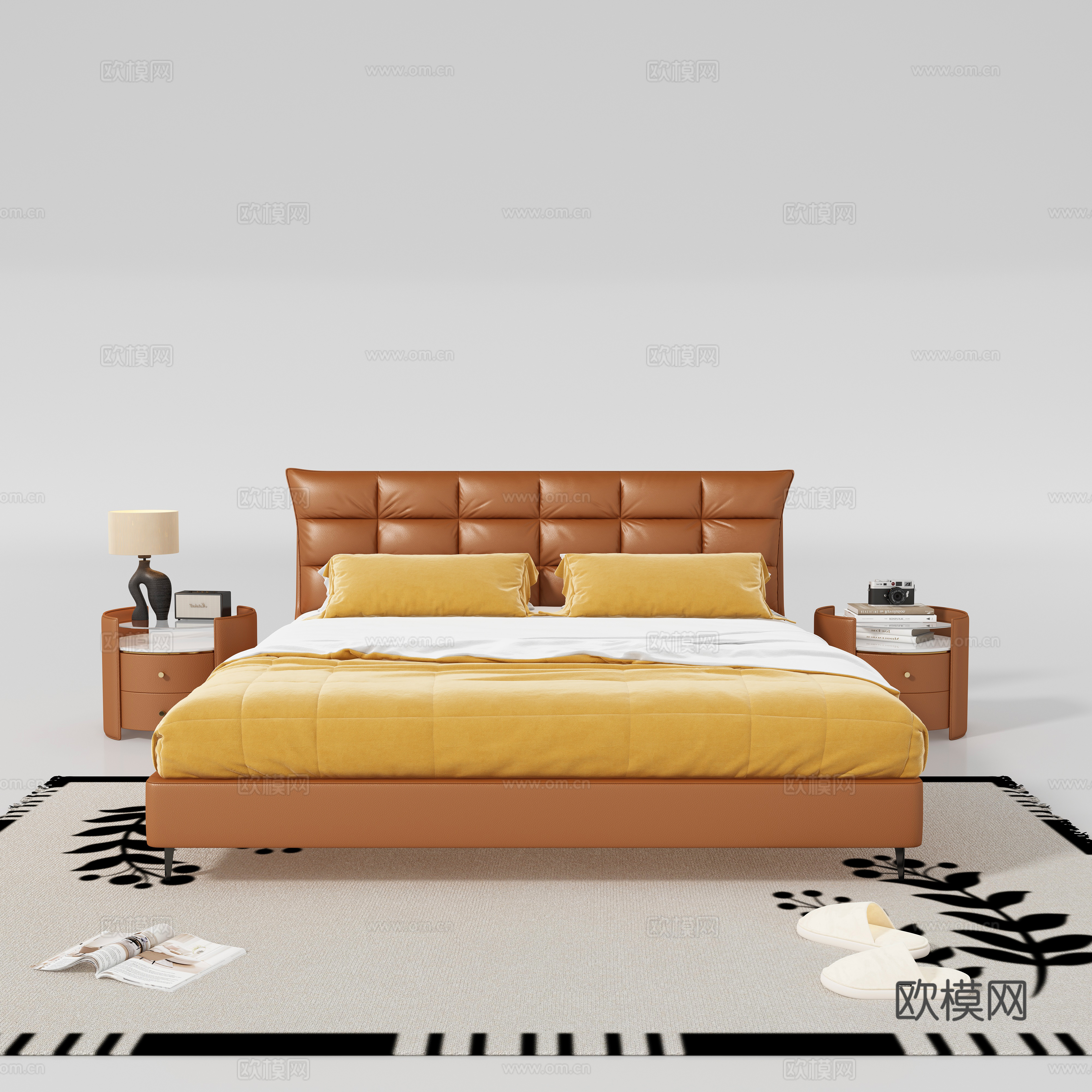 Modern double bed nightstand 3d model