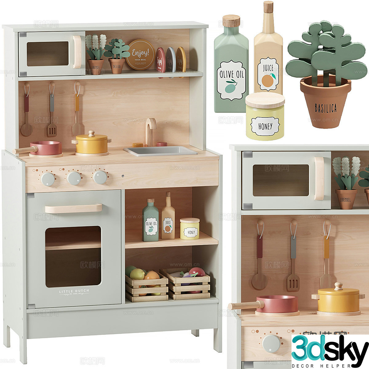 Modern cream style children’s kitchen toys 3d model