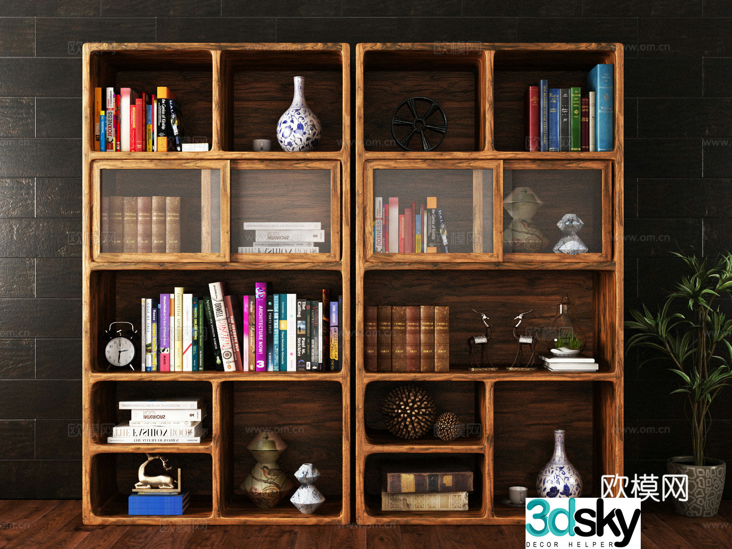 New Chinese solid wood bookcase 3D model