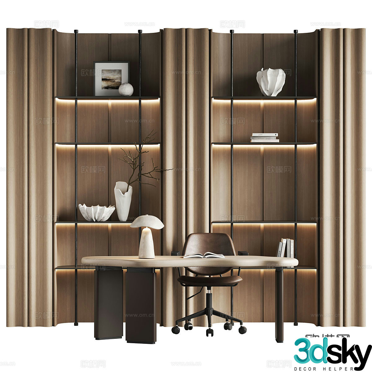 New Chinese style light luxury decorative cabinet bookcase 3D model