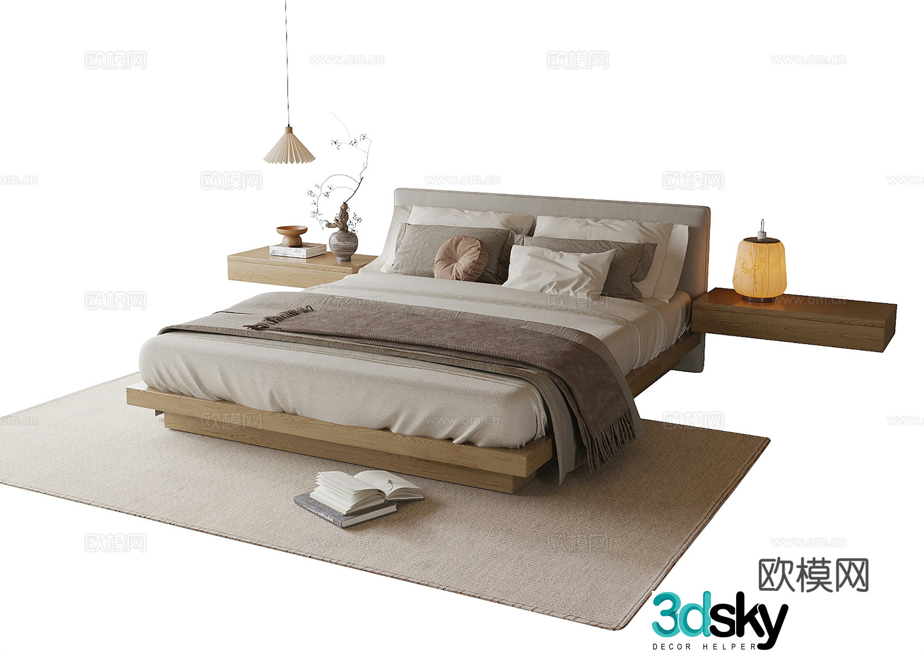 Modern double bed bedside chandelier table lamp 3d model