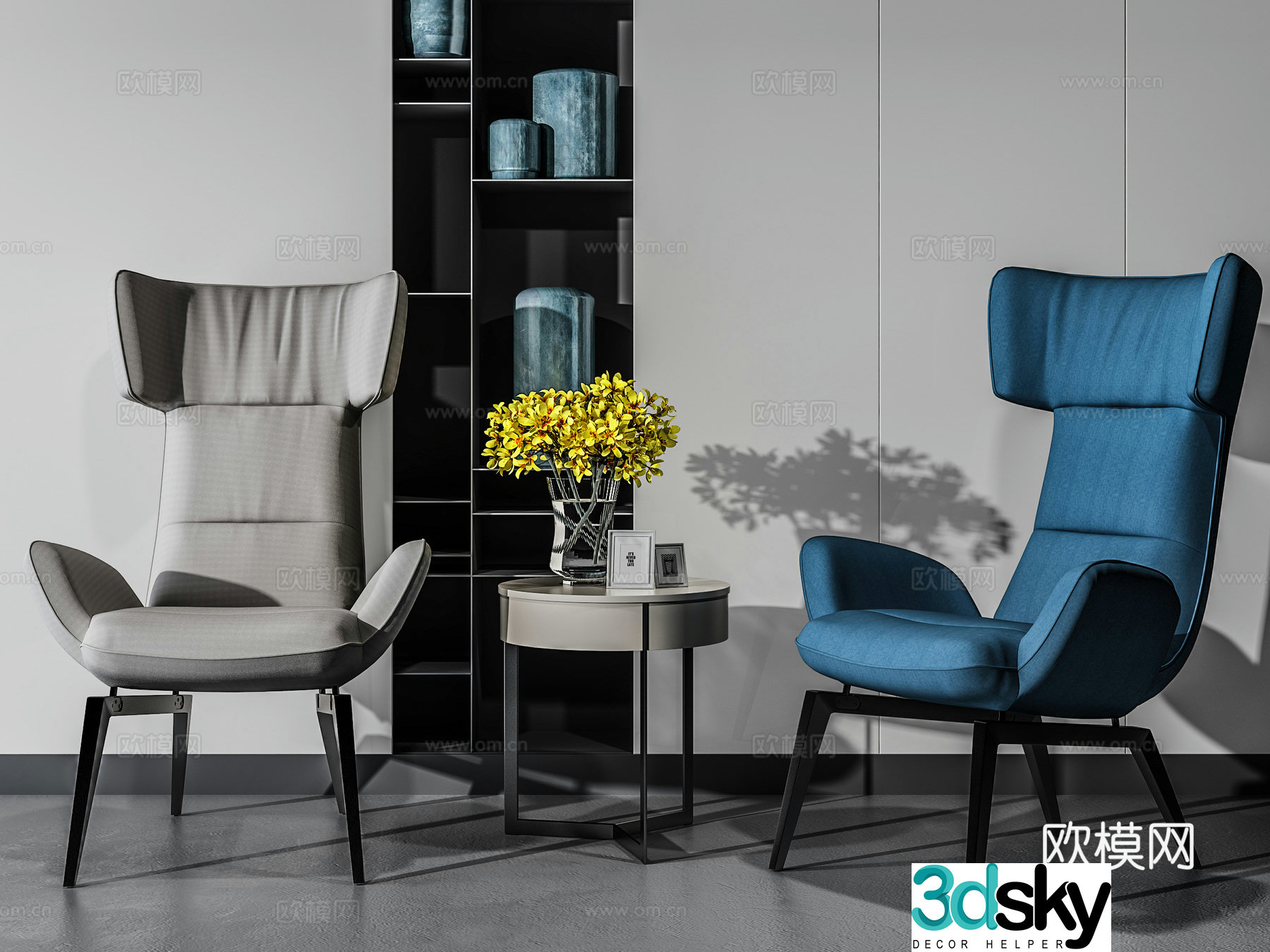 Modern leisure chair coffee table combination cloth chair decoration ornament 3D model