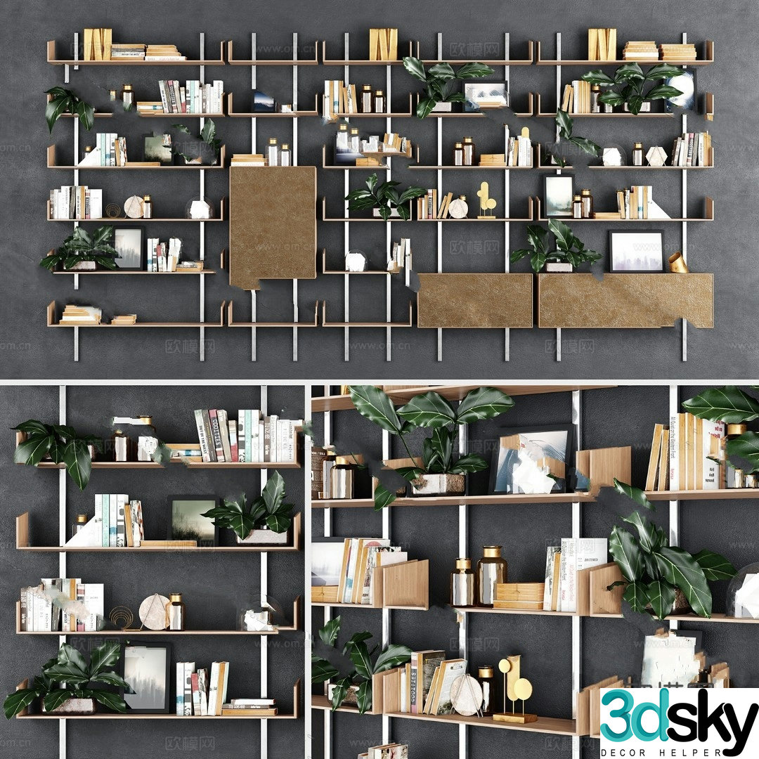 Industrial style bookcase model 3d model