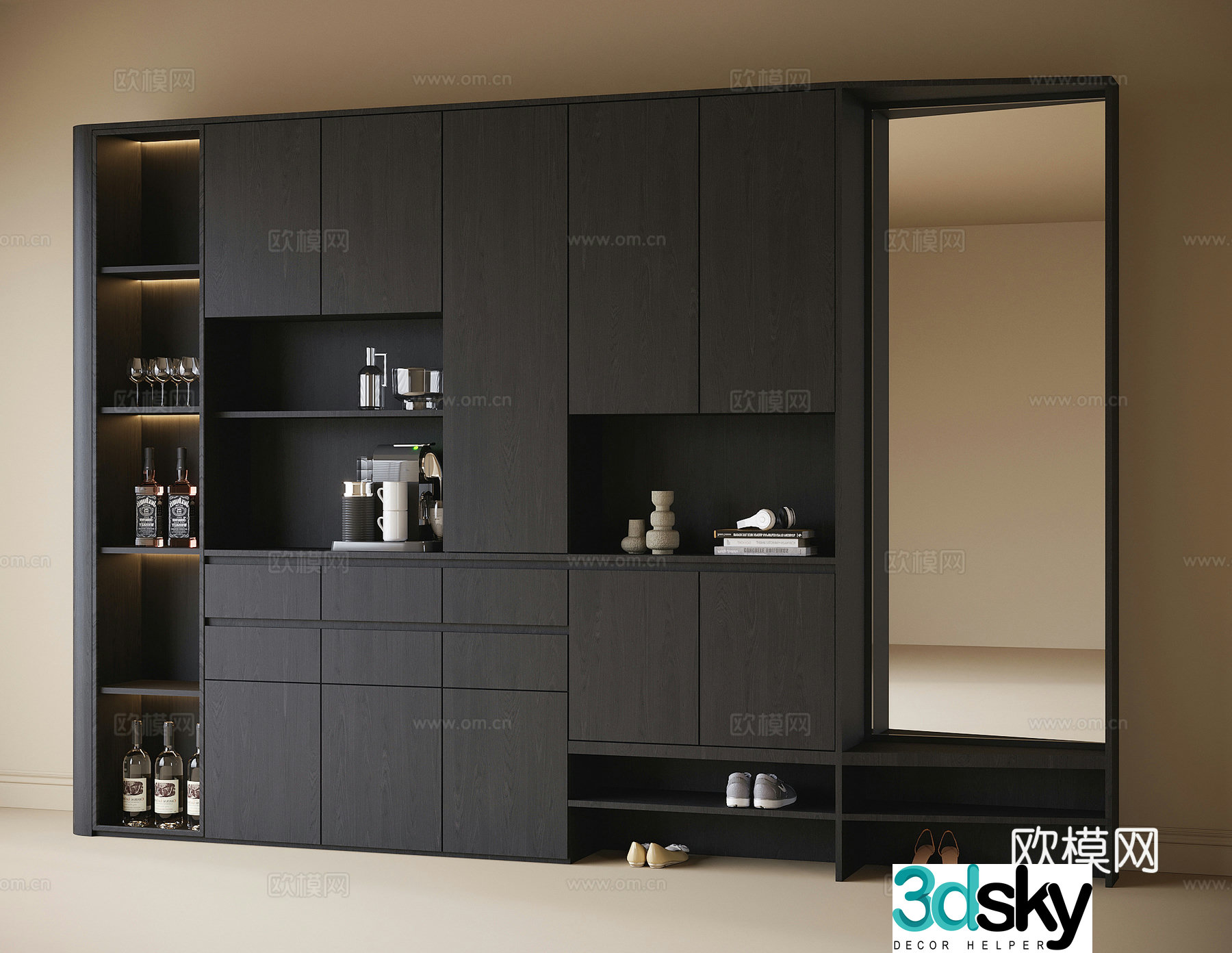 Modern shoe cabinet wine cabinet sideboard 3D model