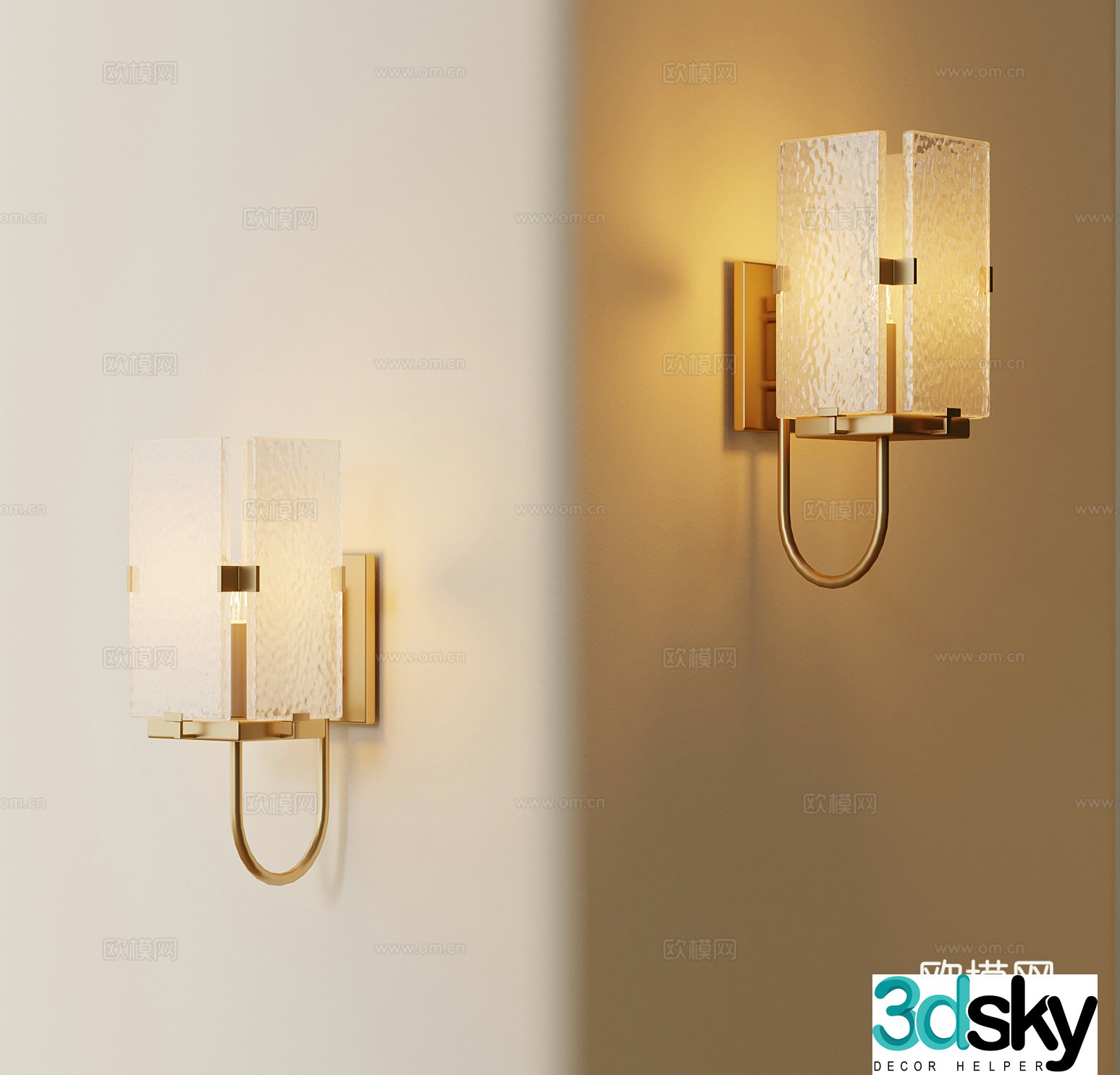 Middle-aged style wall lamp water corrugated glass wall lamp 3D model