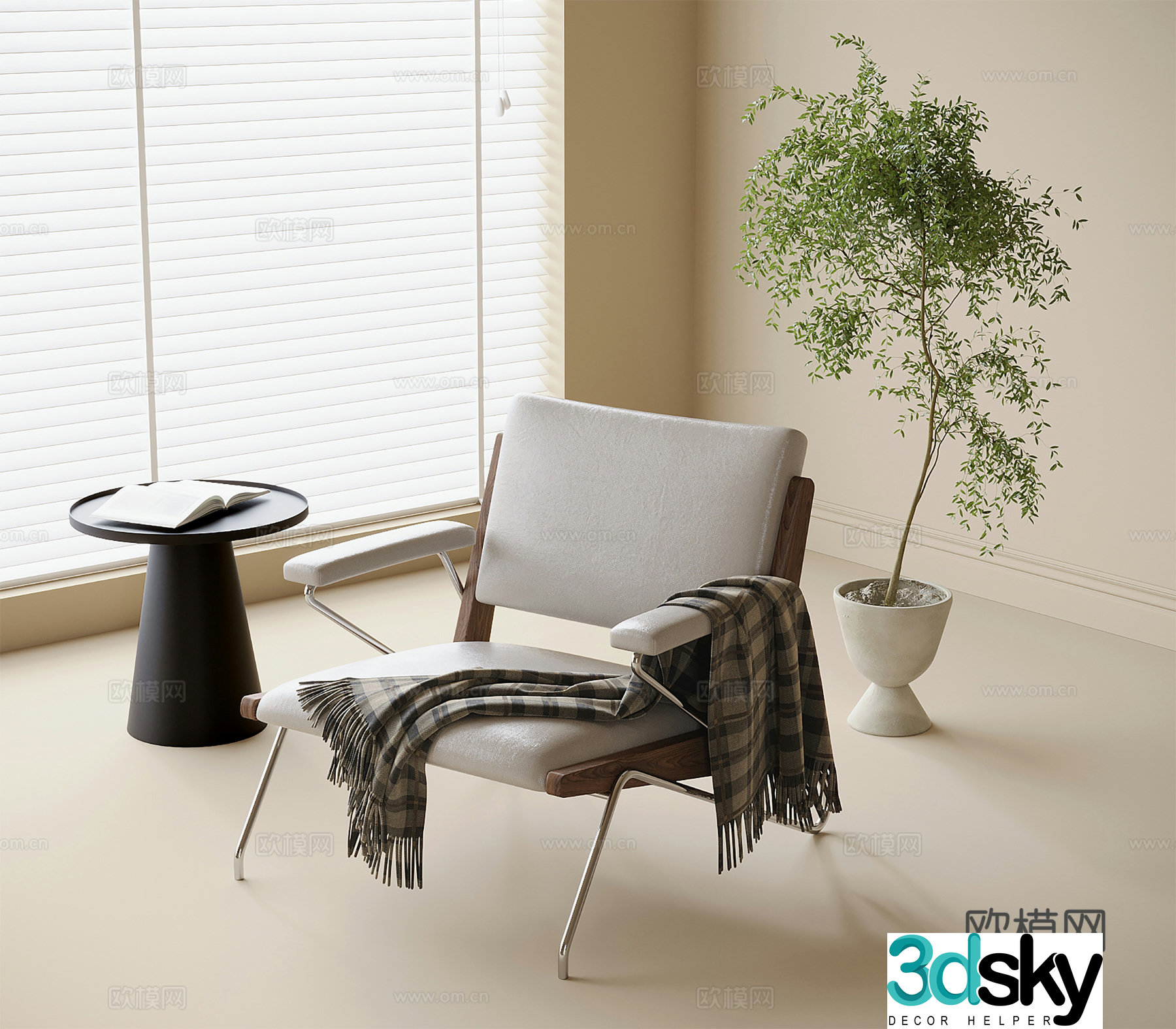 Modern leisure chair single chair potted bonsai side corner 3D model