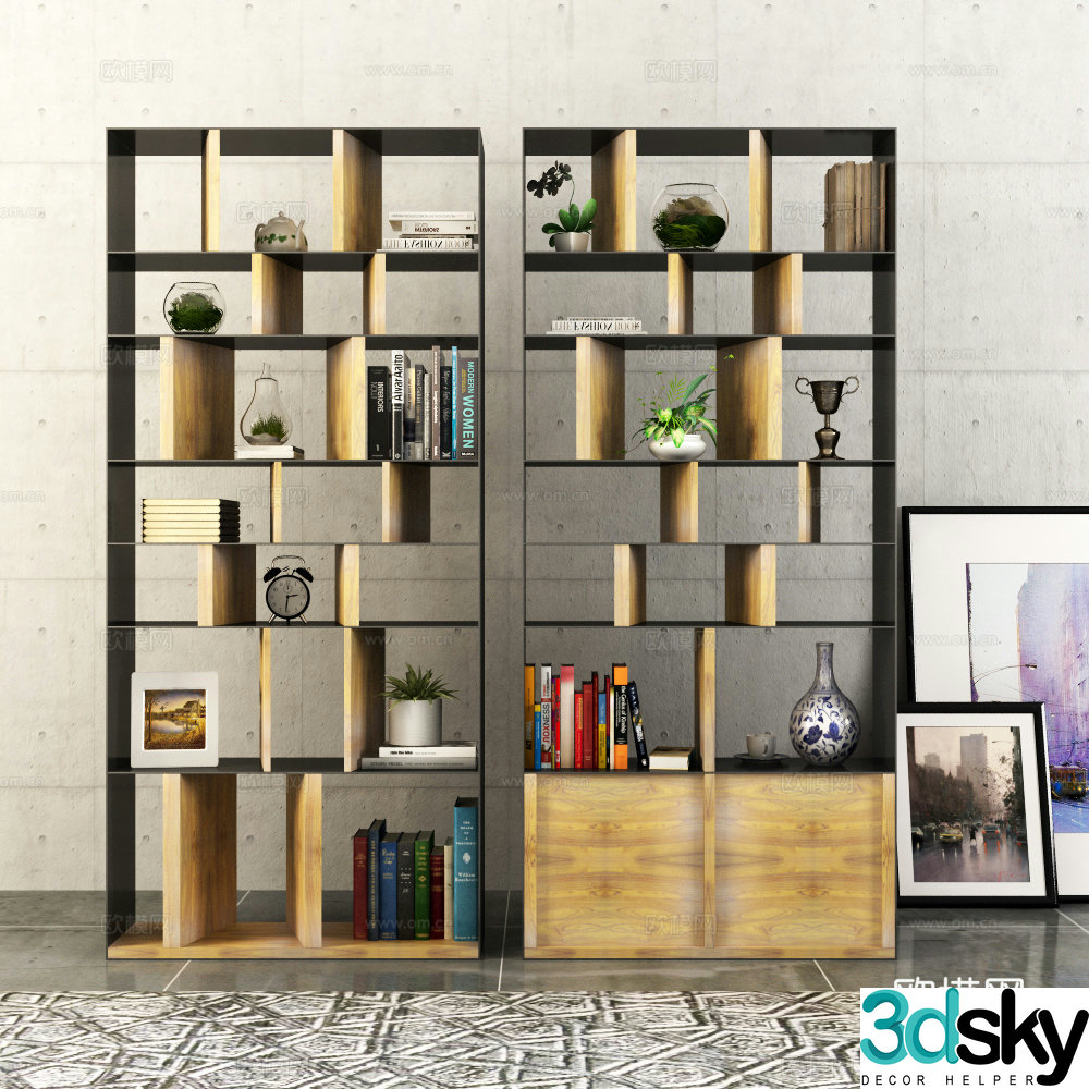 Industrial style bookshelf jewelry 3d model
