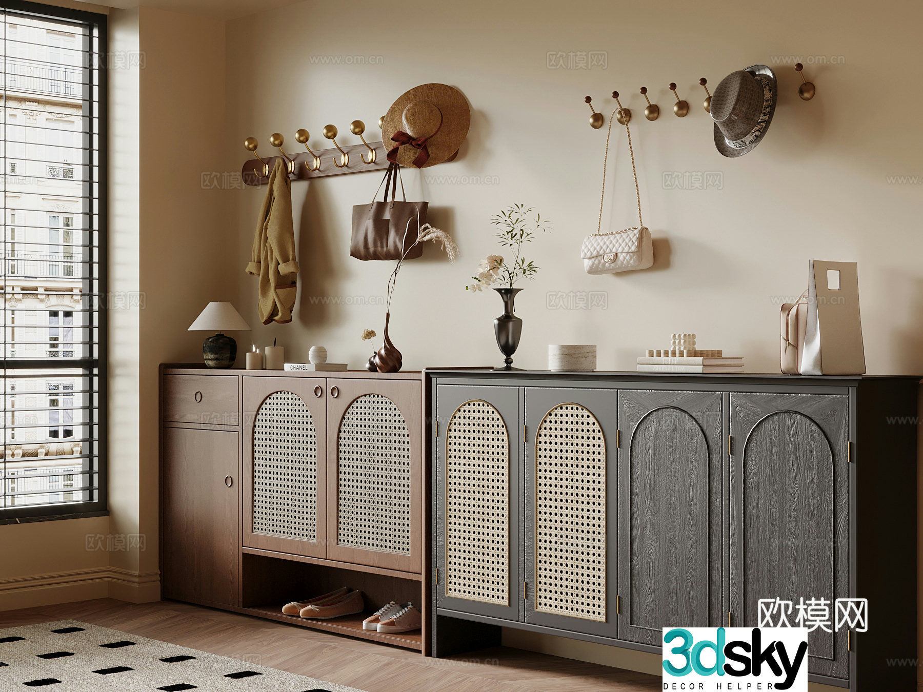 French medieval style shoe cabinet 3D model