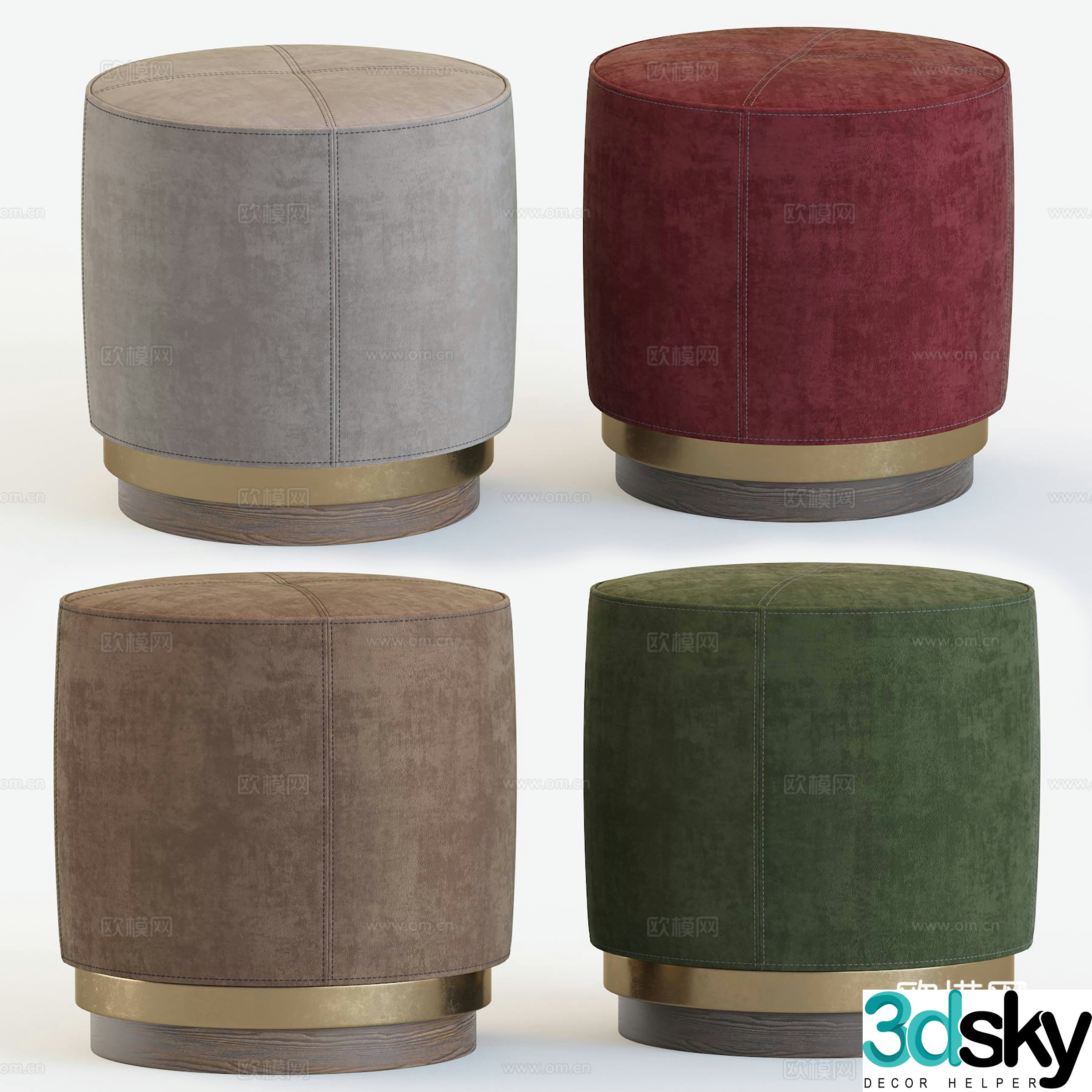 New Chinese style light luxury fabric round stool 3D model