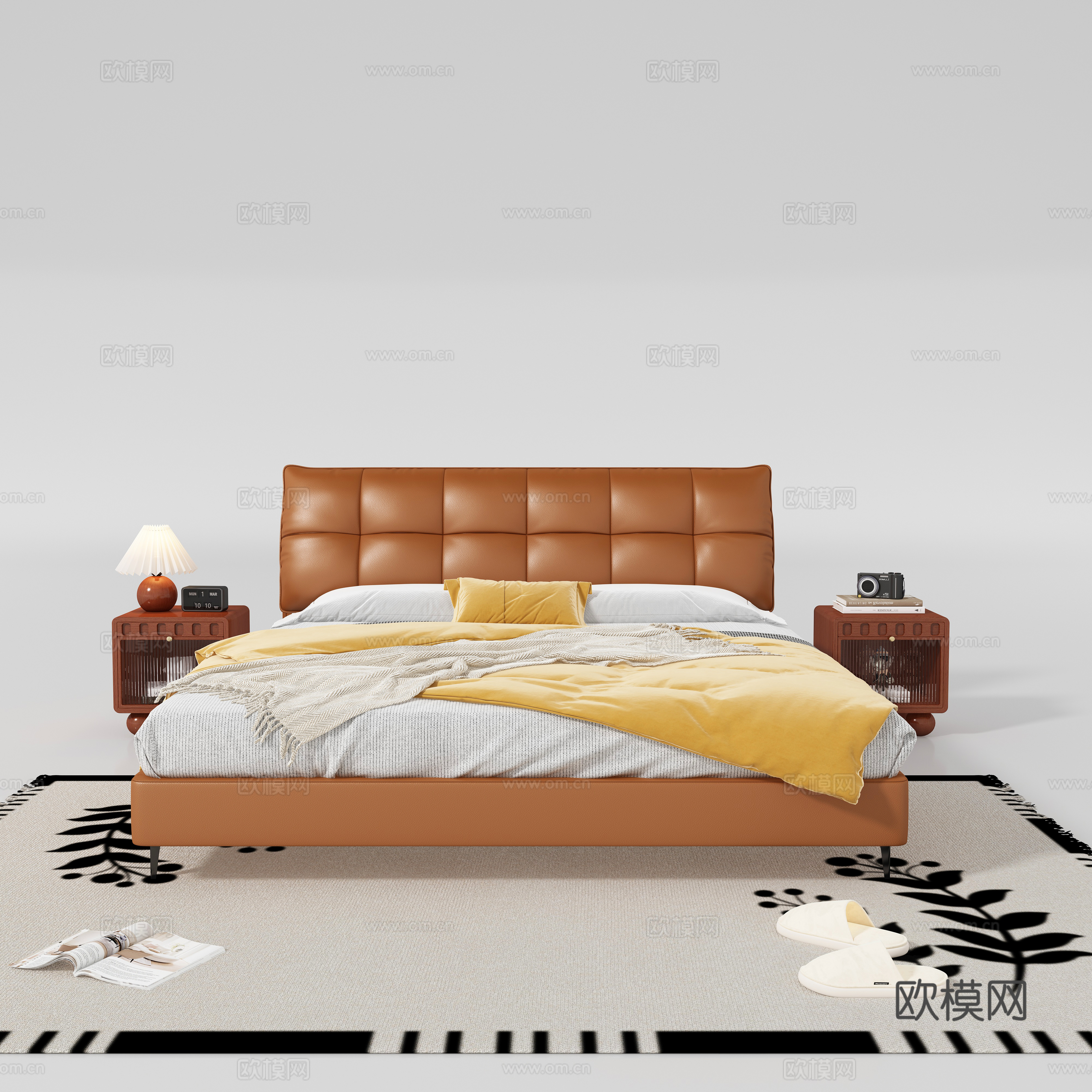 Modern double bed nightstand 3d model