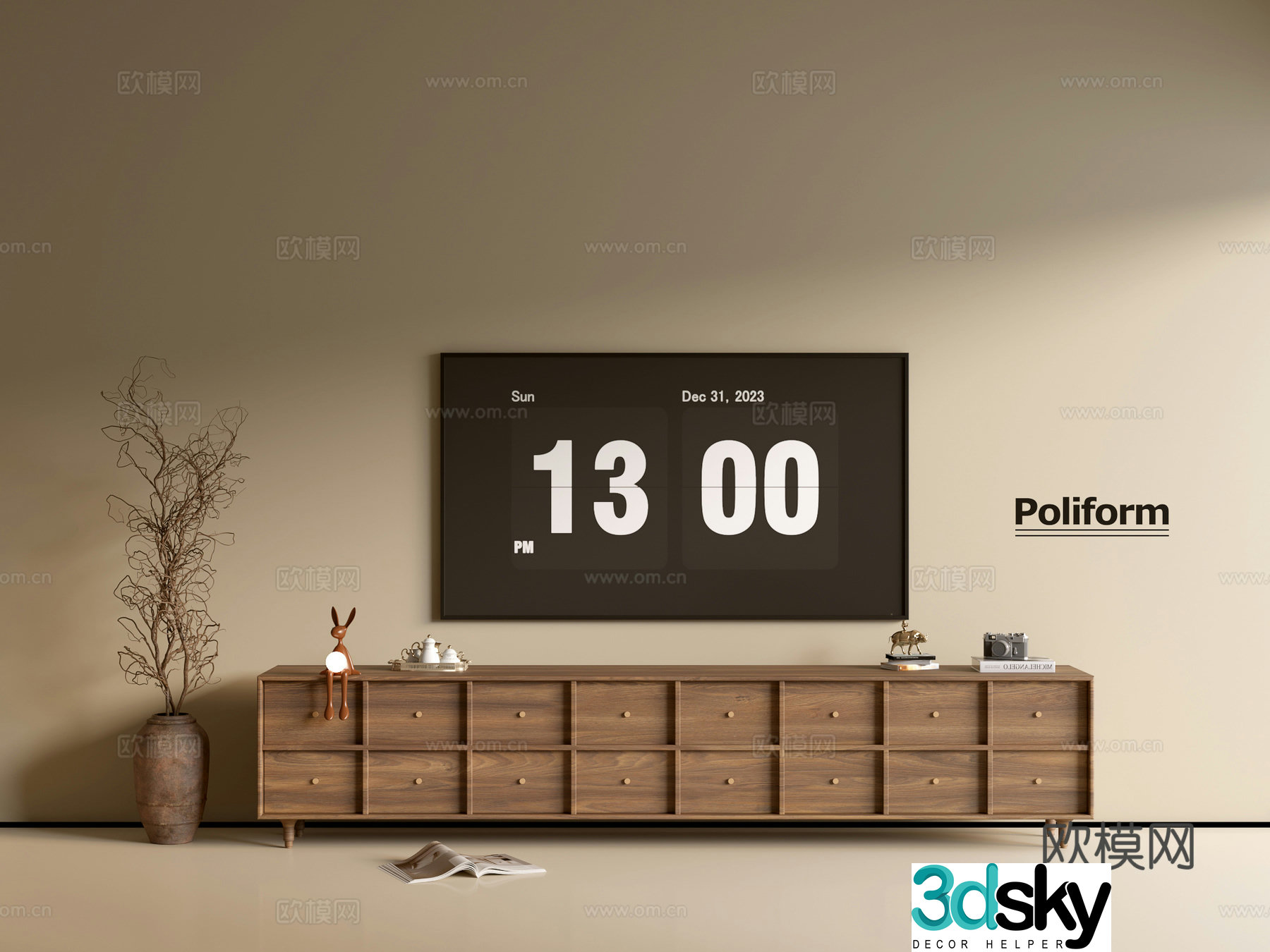 Modern wood grain TV cabinet simple side cabinet chest of drawers low cabinet whole cabinet side cabinet balcony 3D model