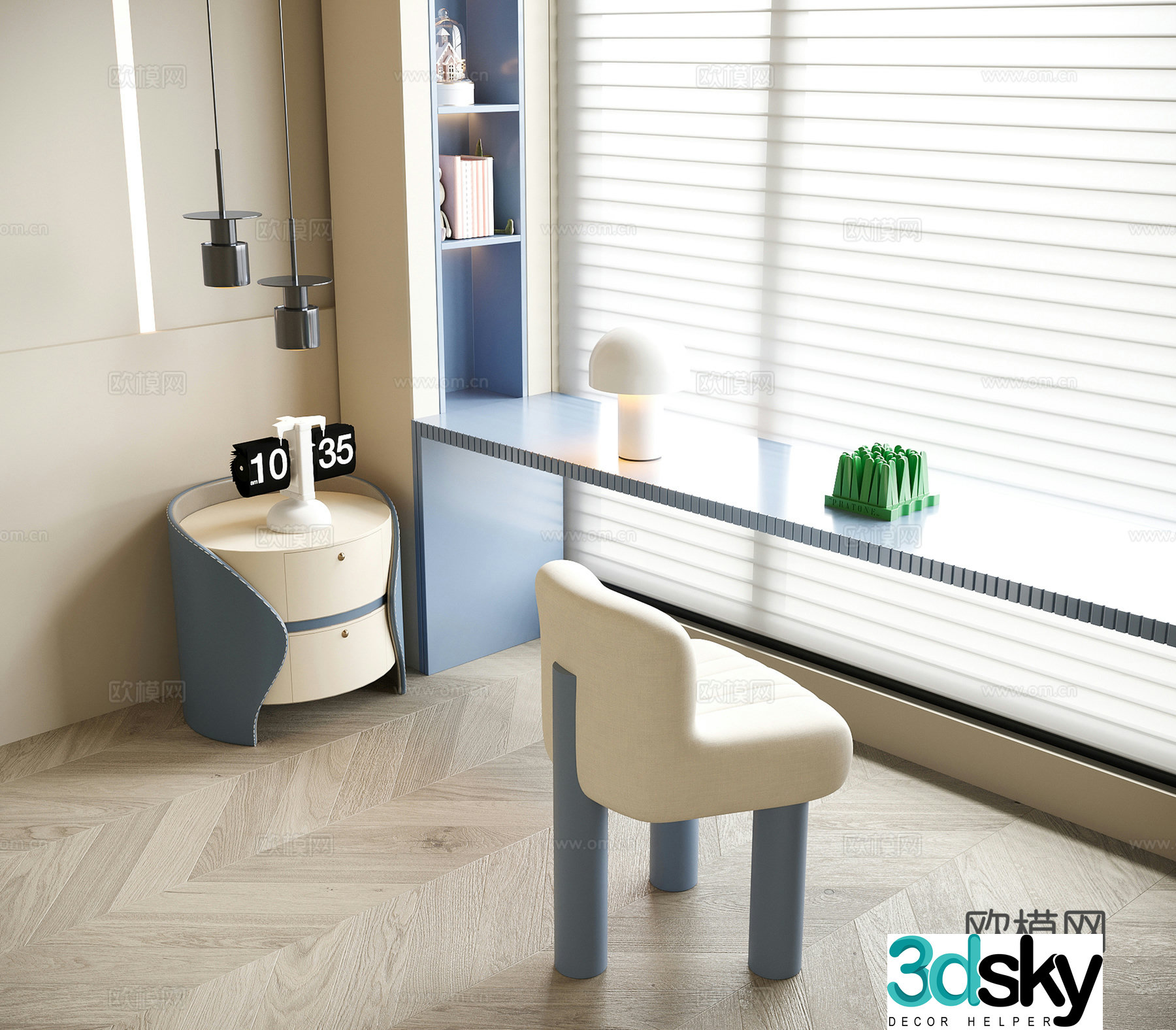 Modern children’s desk and chairs Bedroom desk and chair Children’s bedside table 3D model