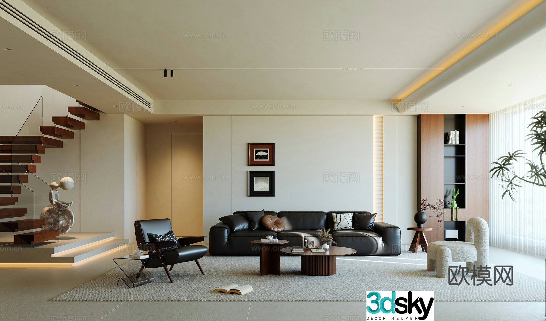 Modern medieval style living room 3d model