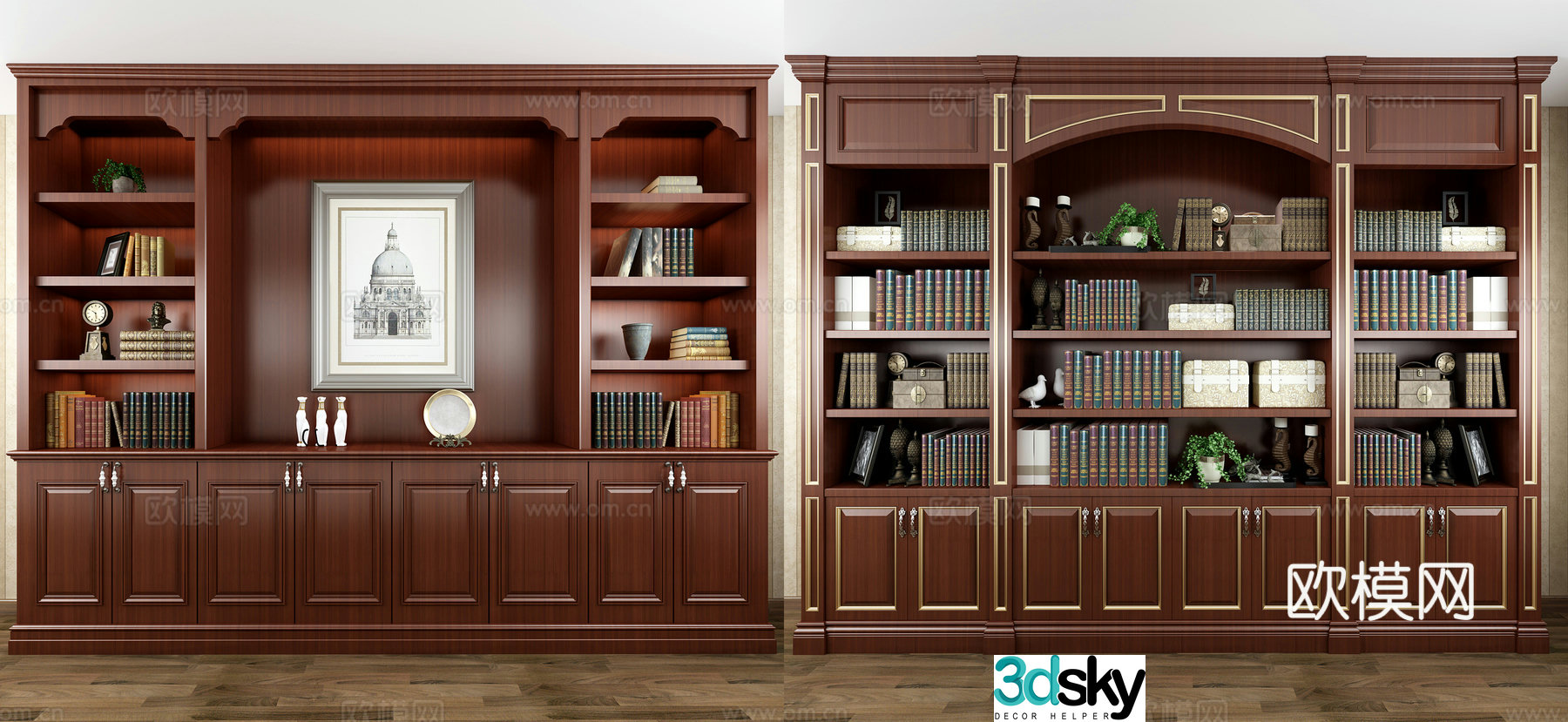 Classic European bookcase cabinet 3d model