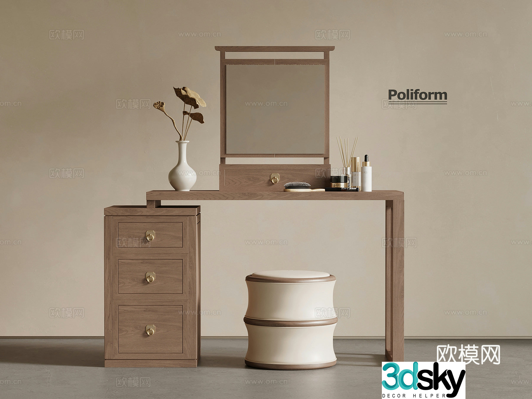 New Chinese dressing table solid wood dressing table 3D model