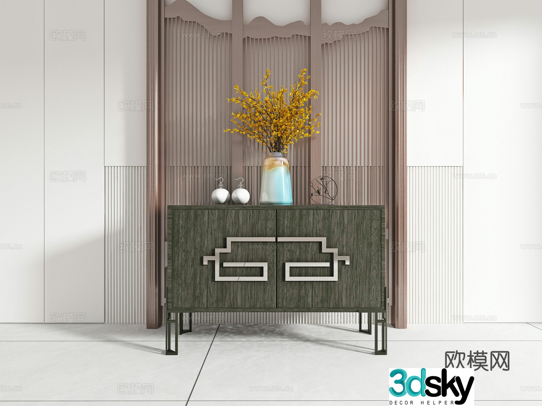 Chinese style entrance cabinet side cabinet 3D model