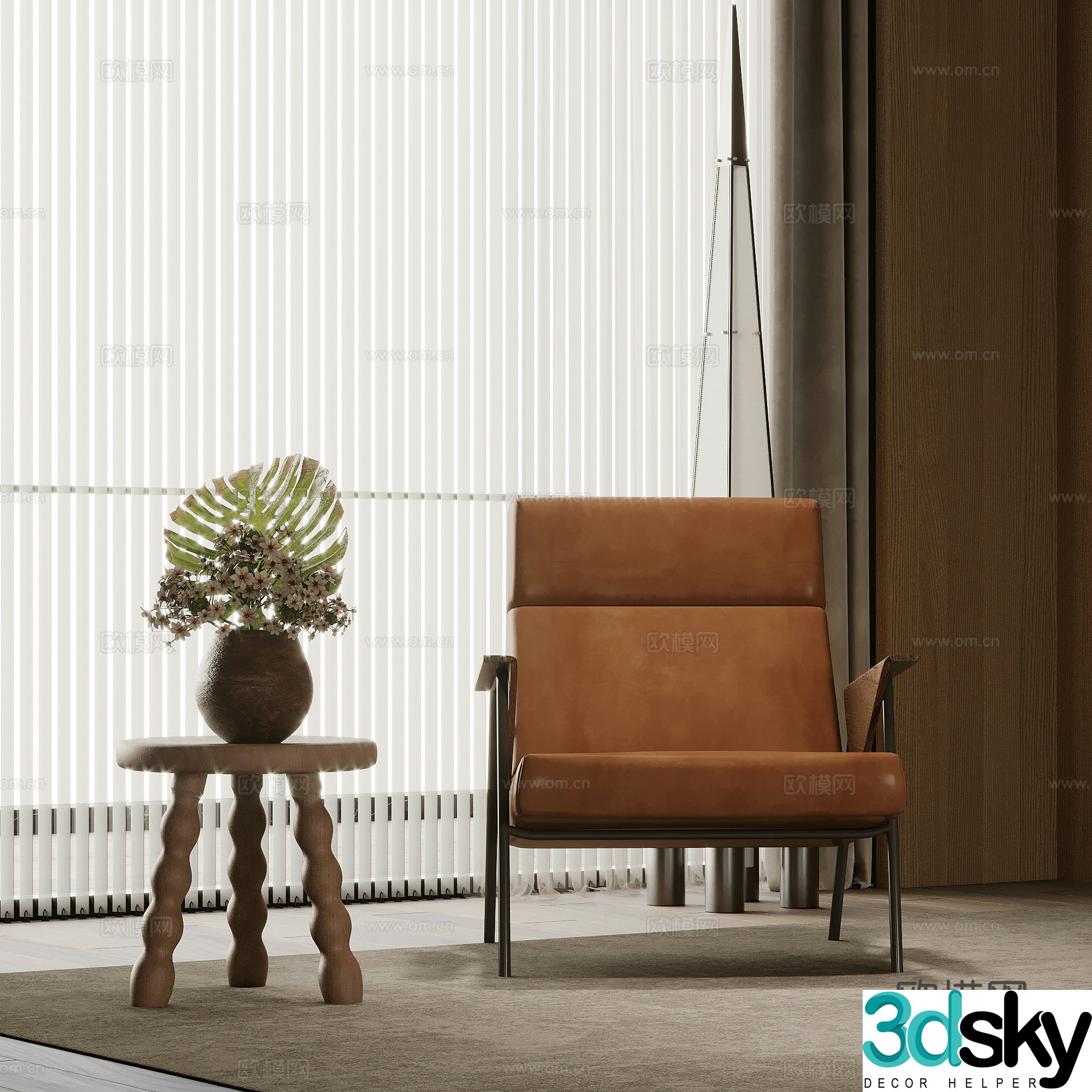 Medium style leisure chair side 3D model