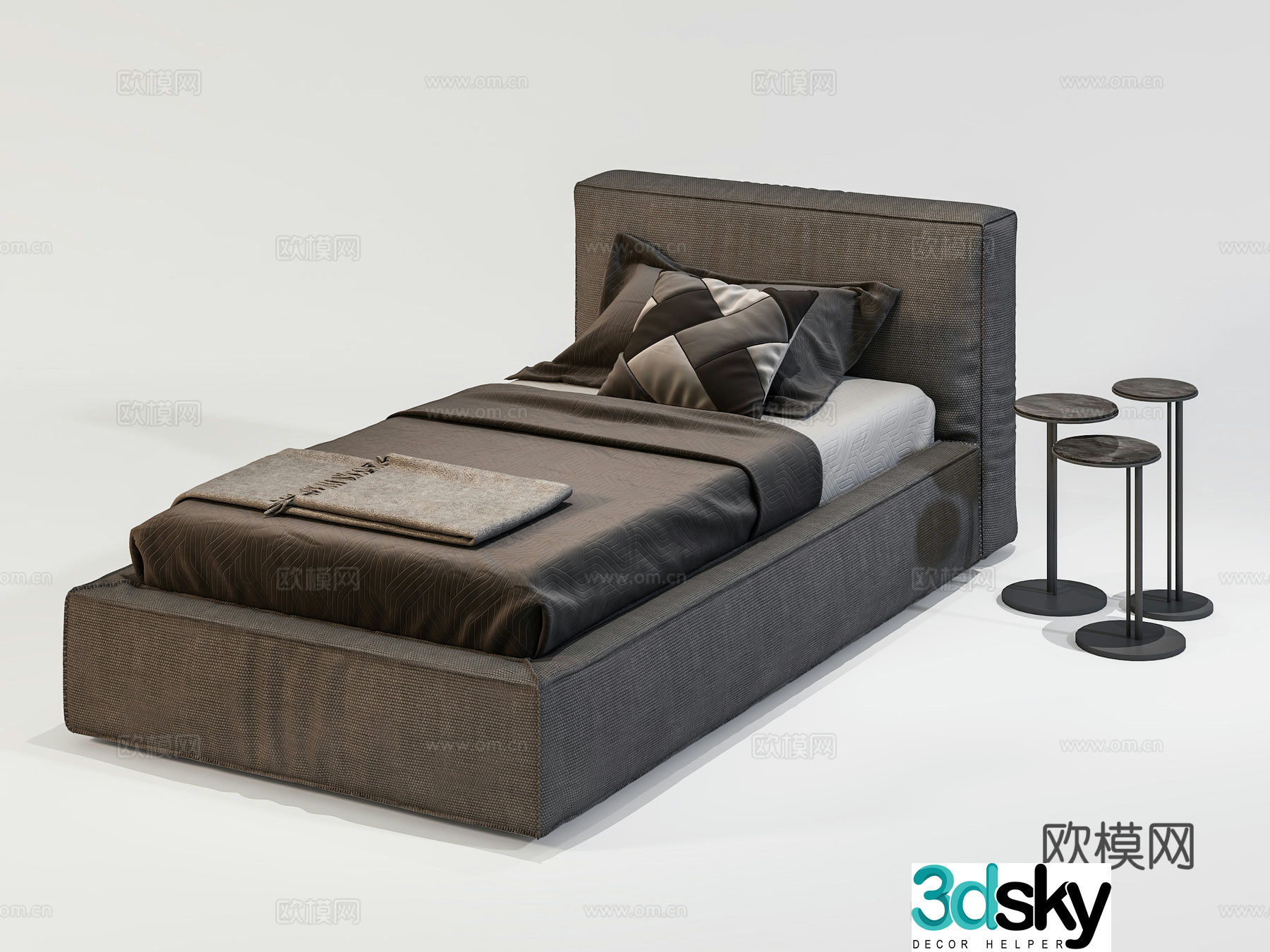 Modern single bed fabric bed bedding 3d model