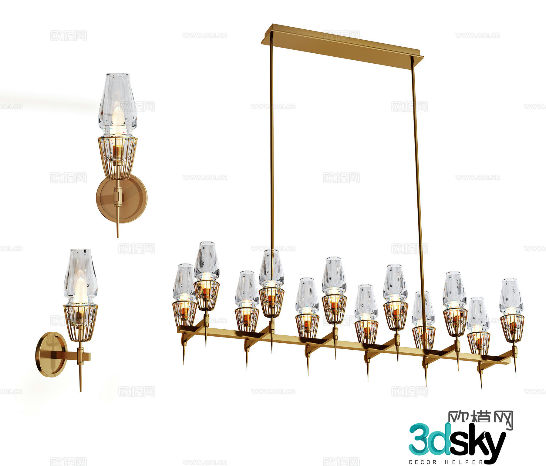Modern Chandelier Lamp Combination Glass Chandelier Wall Light 3D Model